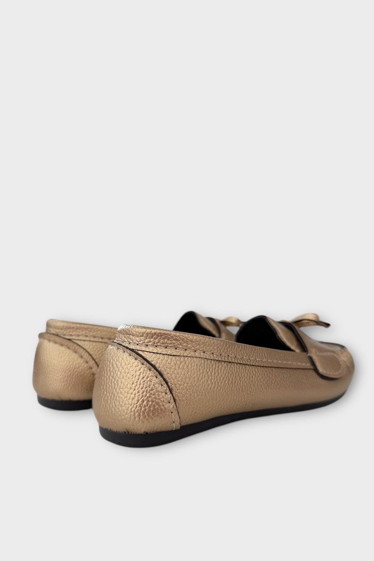 Kadın Fiyonklu Günlük Babet Ayakkabı ALTIN - Görsel 6