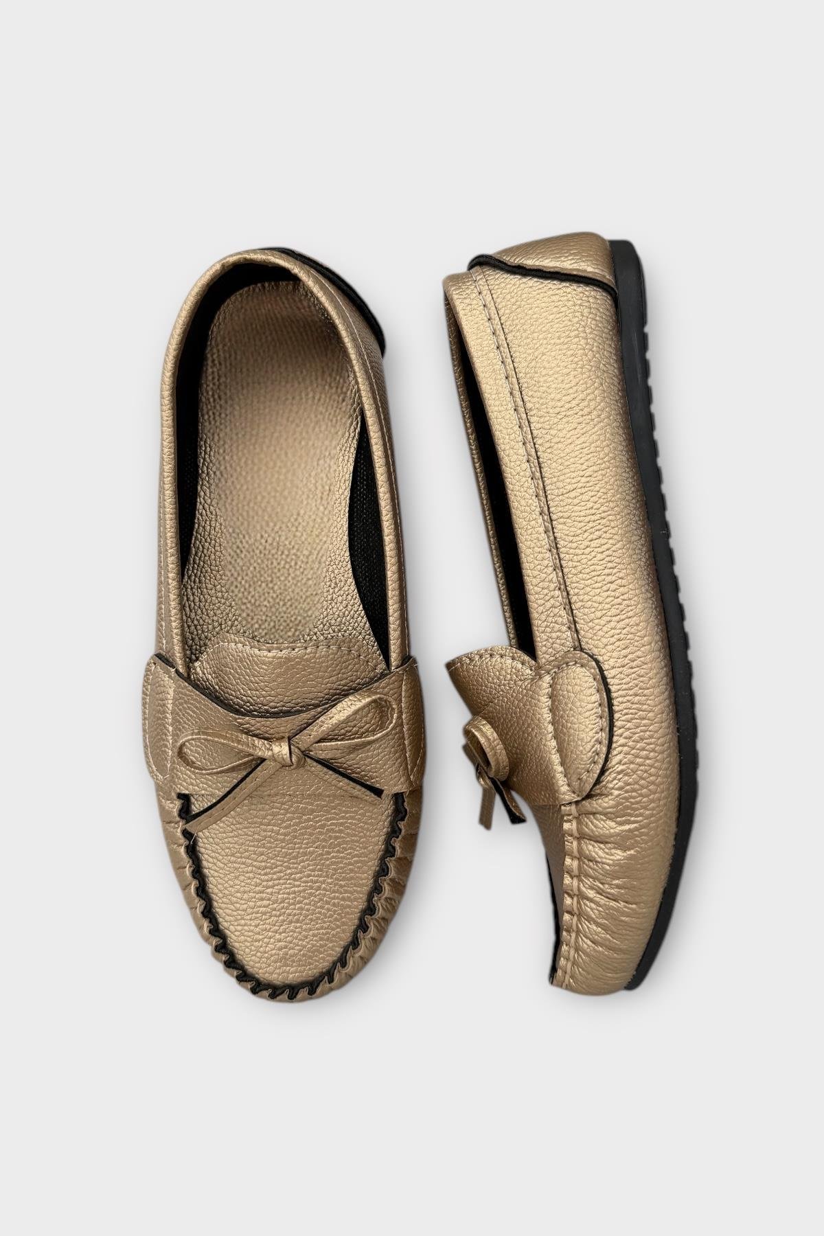 Kadın Fiyonklu Günlük Babet Ayakkabı ALTIN - Görsel 7