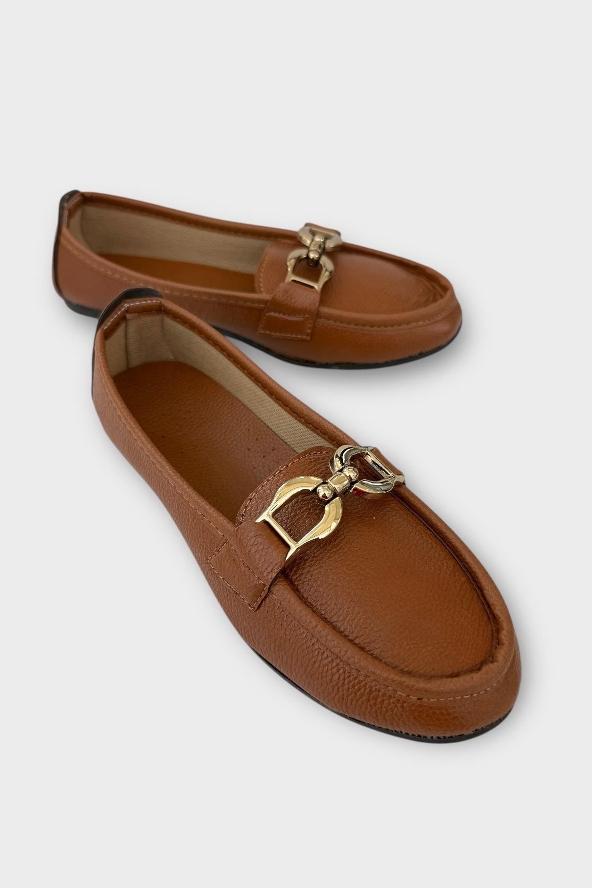 Kadın Tokalı Yumuşak Babet Ayakkabı KAHVERENGİ - Görsel 3