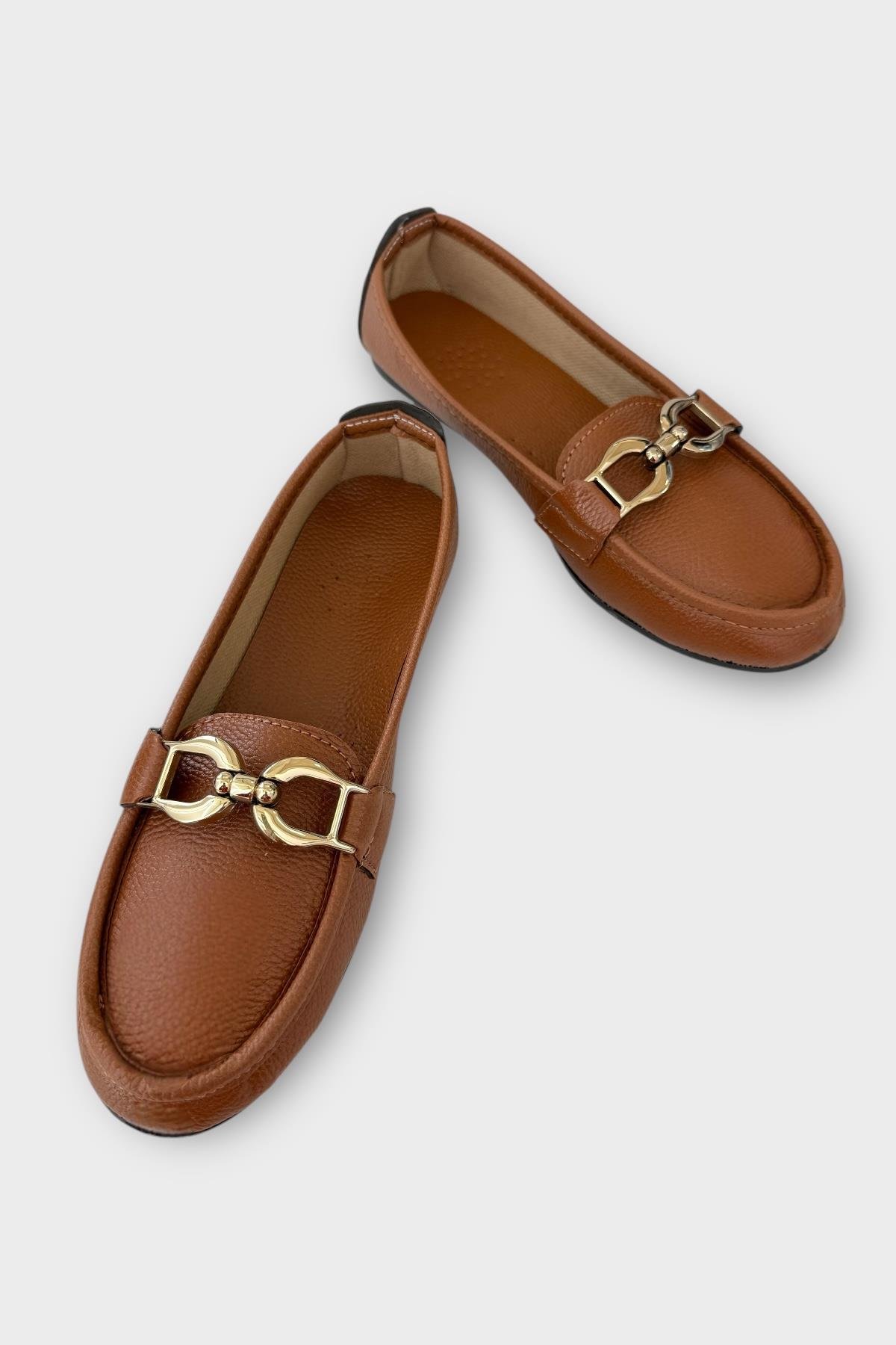 Kadın Tokalı Yumuşak Babet Ayakkabı KAHVERENGİ - Görsel 4