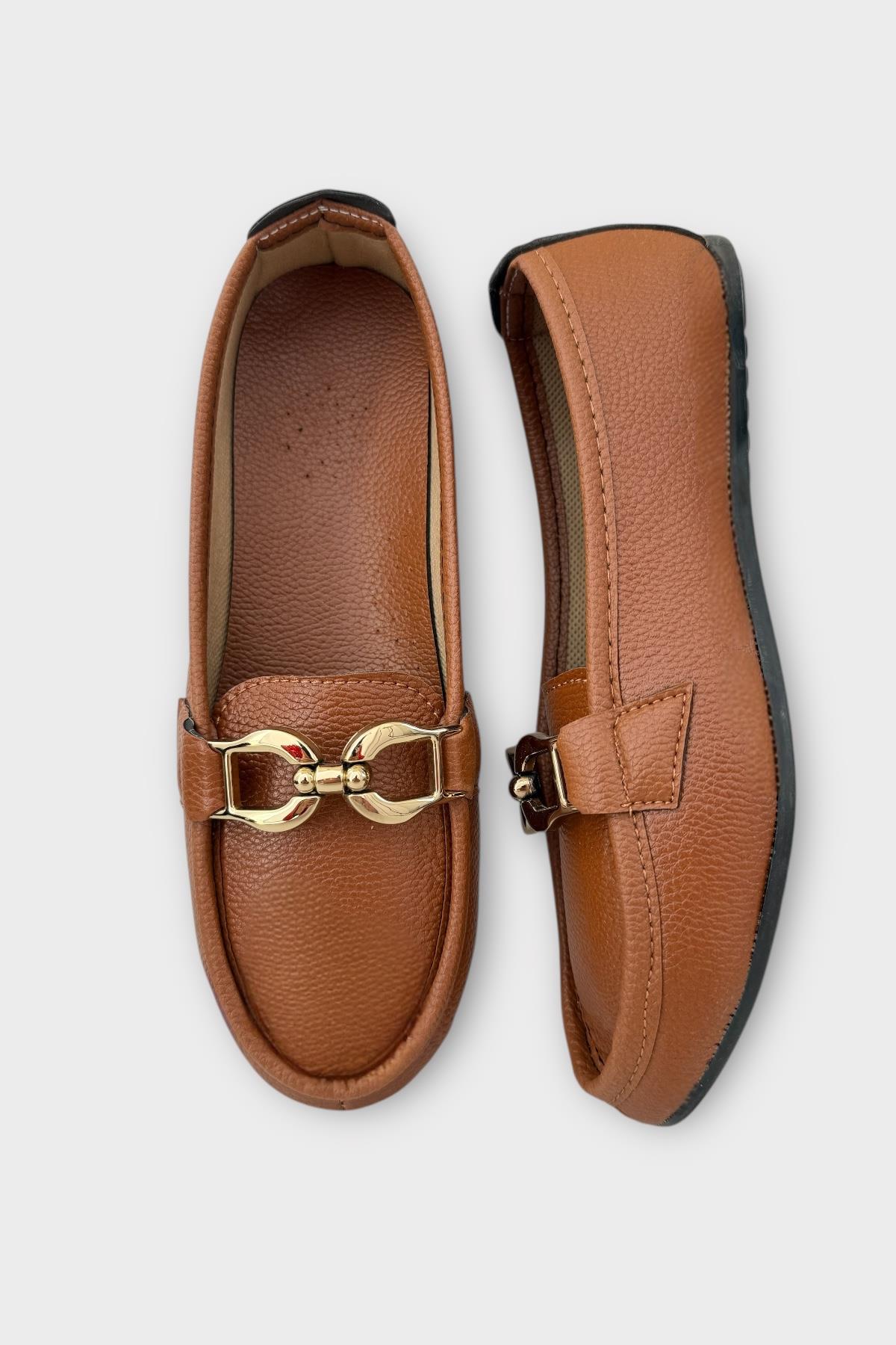 Kadın Tokalı Yumuşak Babet Ayakkabı KAHVERENGİ - Görsel 7