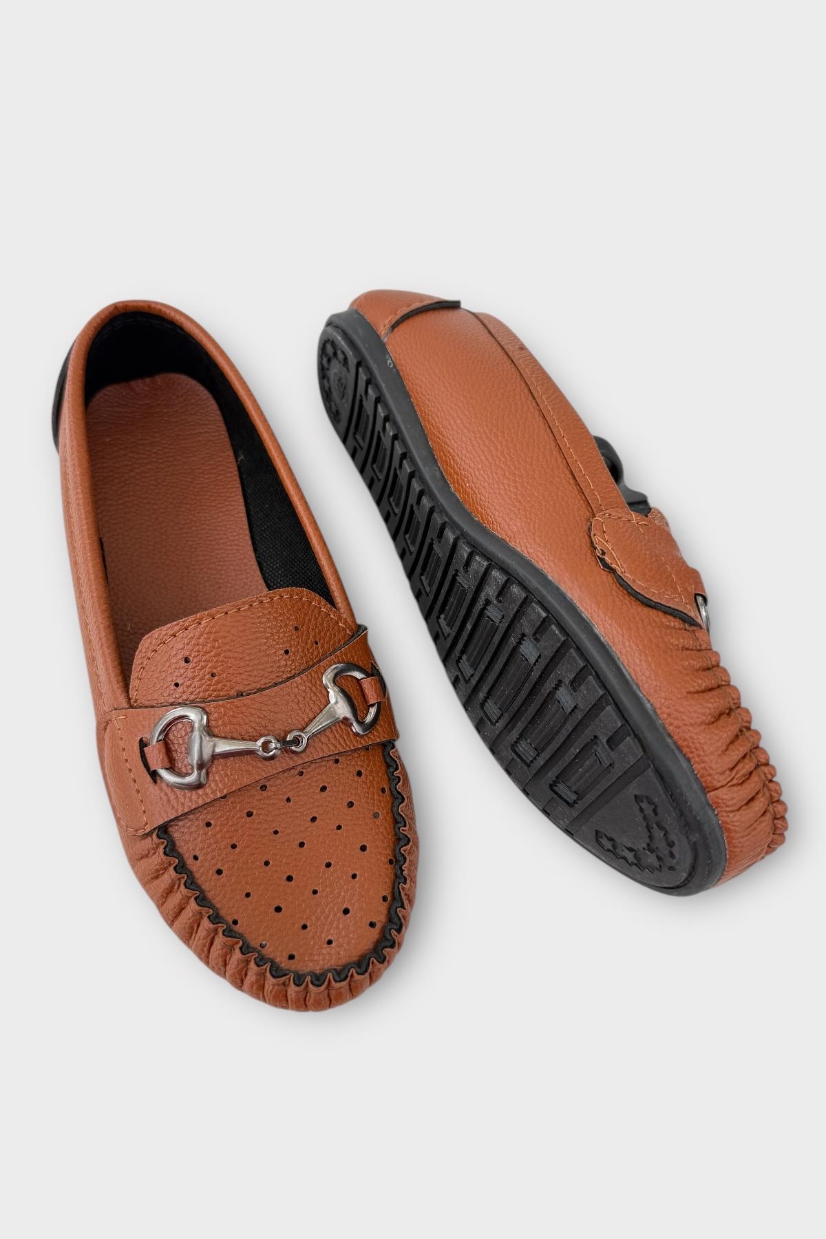 Kadın Tokalı Yumuşak Babet Ayakkabı TABA - Görsel 5