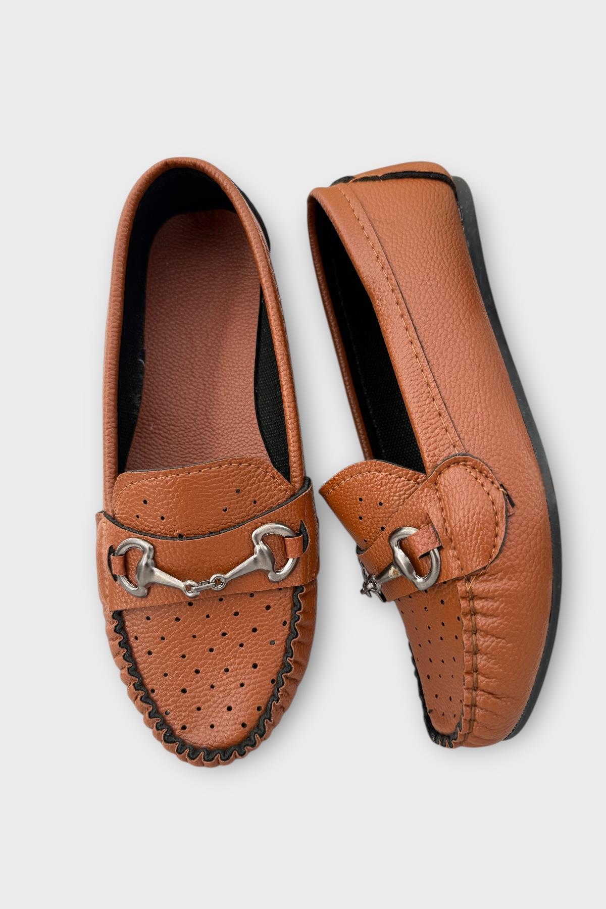 Kadın Tokalı Yumuşak Babet Ayakkabı TABA - Görsel 7