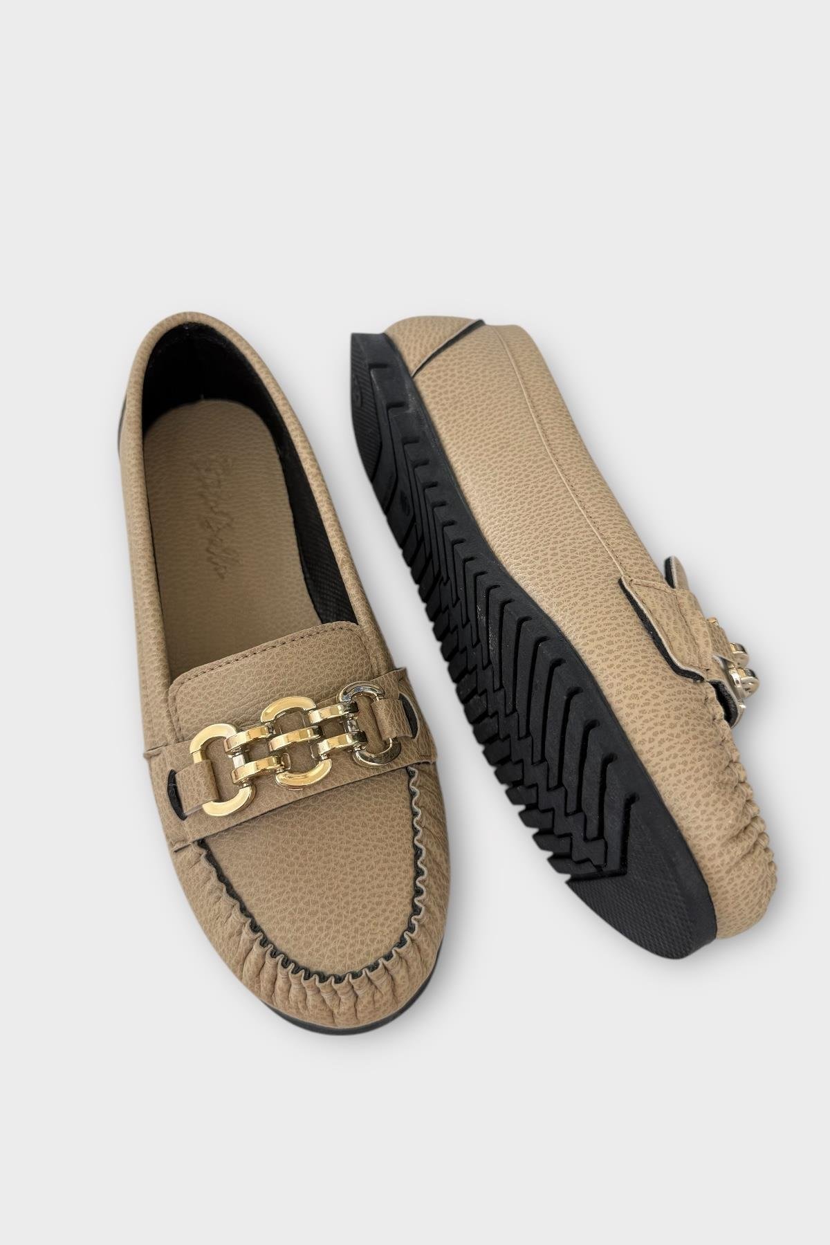 Kadın Tokalı Yumuşak Babet Ayakkabı BEJ - Görsel 5