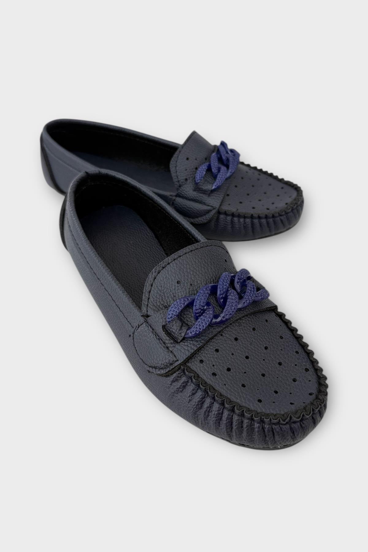 Kadın Tokalı Yumuşak Babet Ayakkabı LACİVERT - Görsel 3