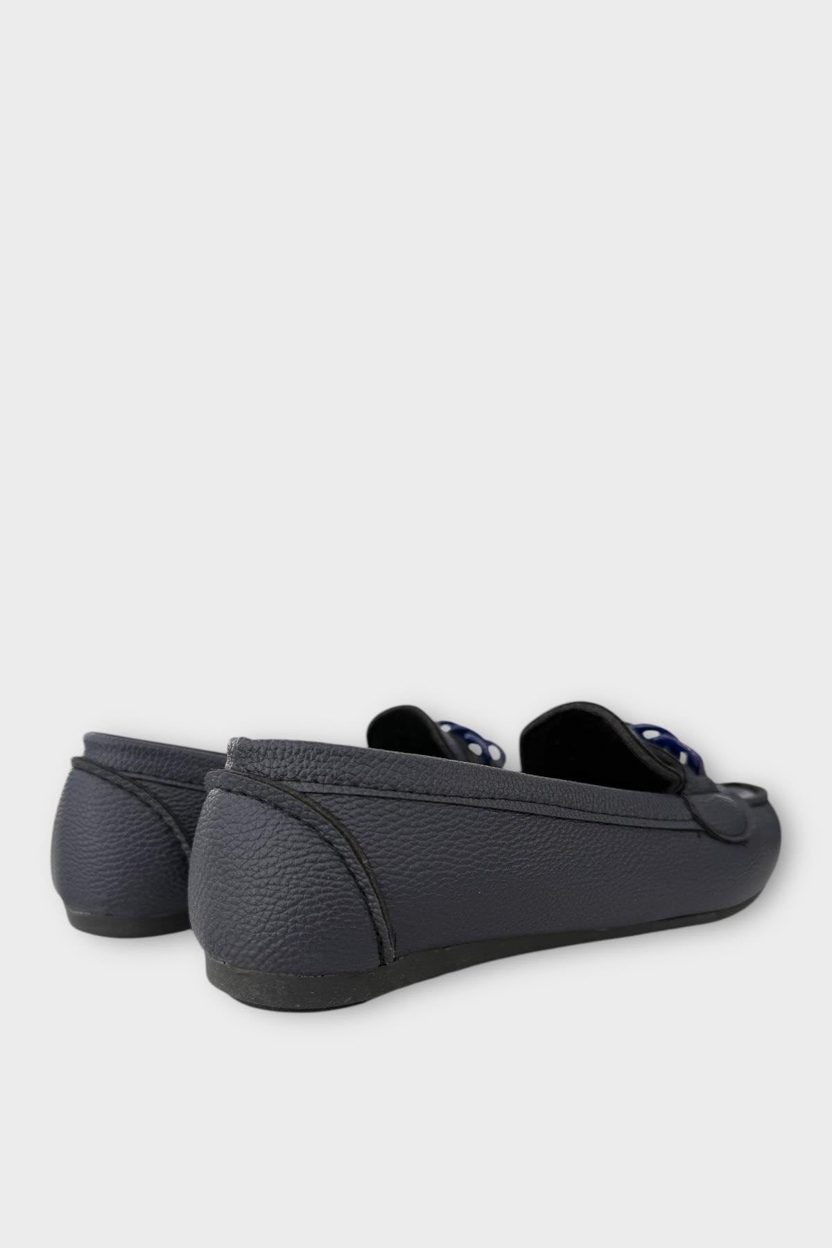 Kadın Tokalı Yumuşak Babet Ayakkabı LACİVERT - Görsel 5