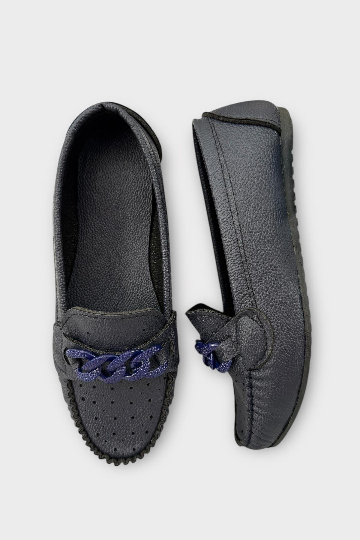 Kadın Tokalı Yumuşak Babet Ayakkabı LACİVERT - Görsel 6