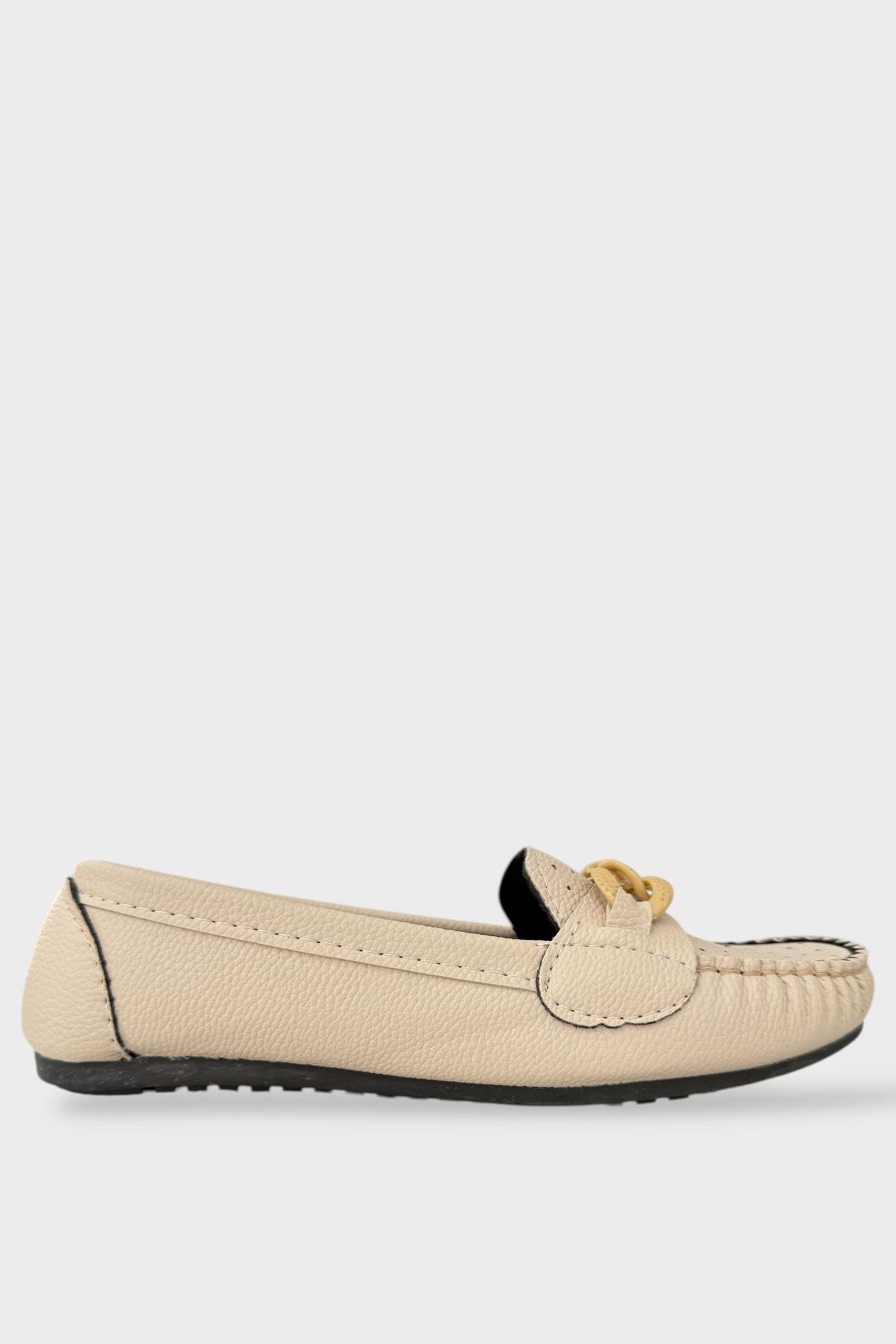 Kadın Tokalı Yumuşak Babet Ayakkabı BEJ - Görsel 2