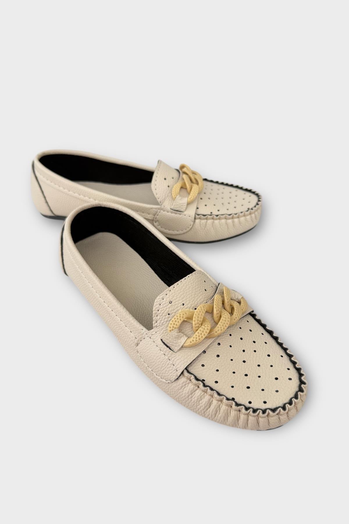Kadın Tokalı Yumuşak Babet Ayakkabı BEJ - Görsel 3