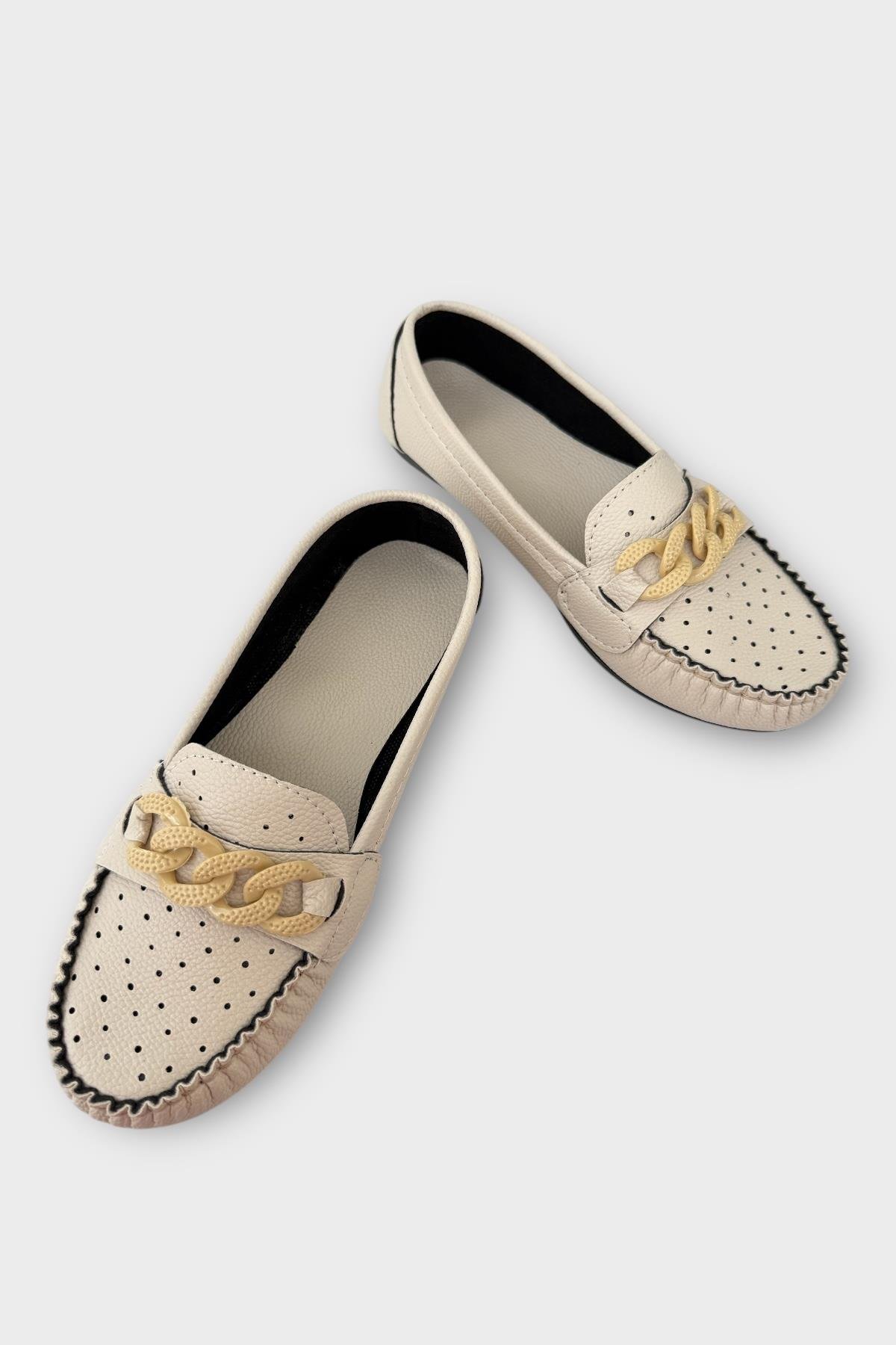 Kadın Tokalı Yumuşak Babet Ayakkabı BEJ - Görsel 4