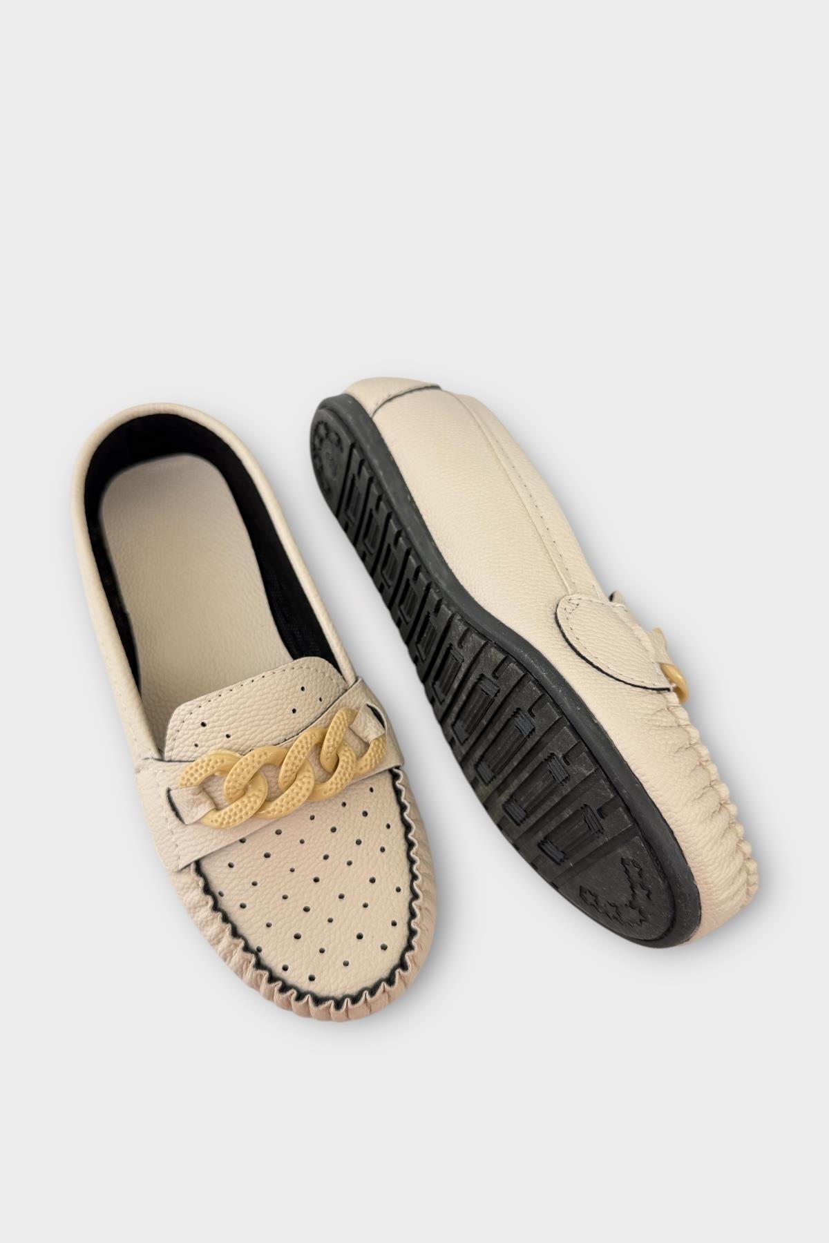 Kadın Tokalı Yumuşak Babet Ayakkabı BEJ - Görsel 5