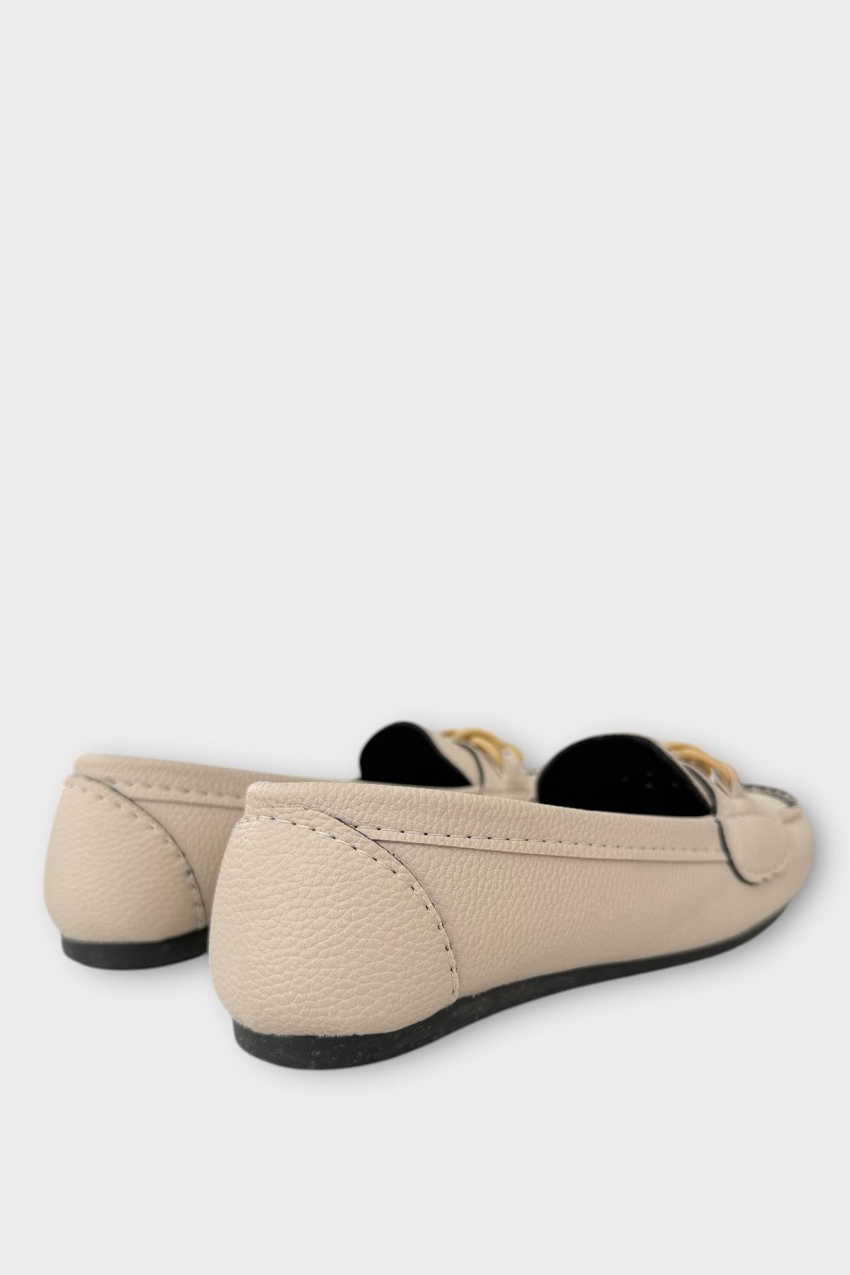 Kadın Tokalı Yumuşak Babet Ayakkabı BEJ - Görsel 6