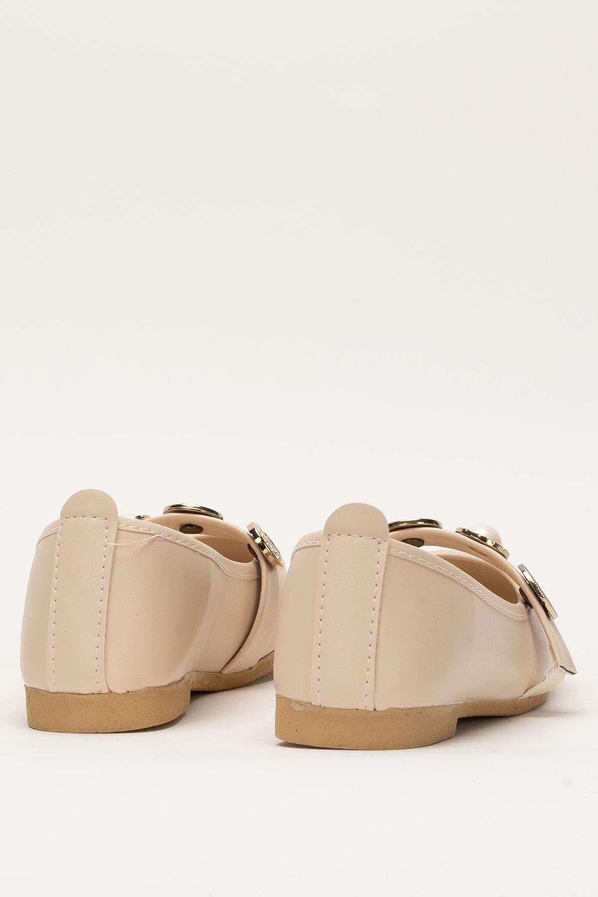 Kadın İnci ve Mühür Aksesuar Bantlı Babet KREM - Görsel 5