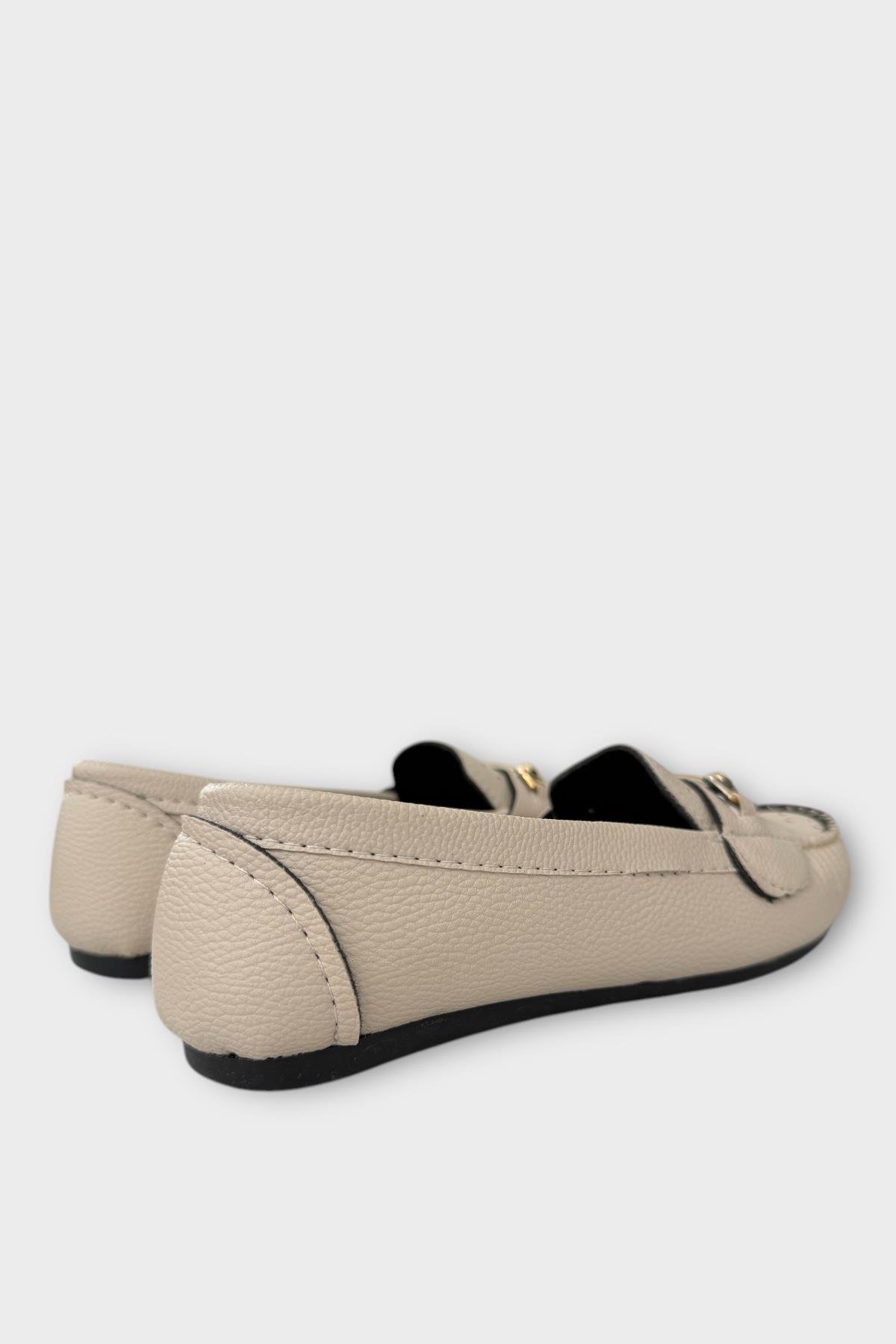 Kadın Delikli Tokalı Babet Ayakkabı KREM - Görsel 6