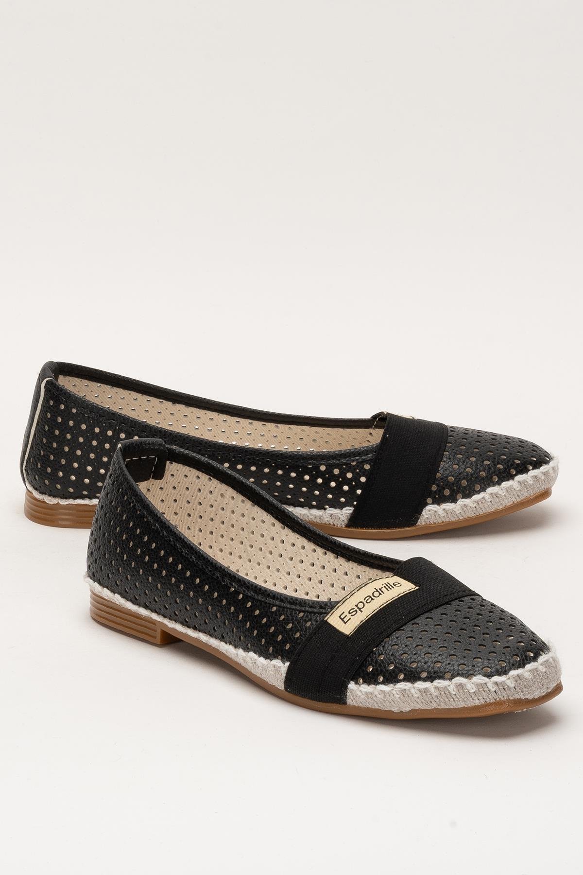 Kadın Yazlık Düz Taban Espadril Babet Ayakkabı SİYAH - Görsel 3