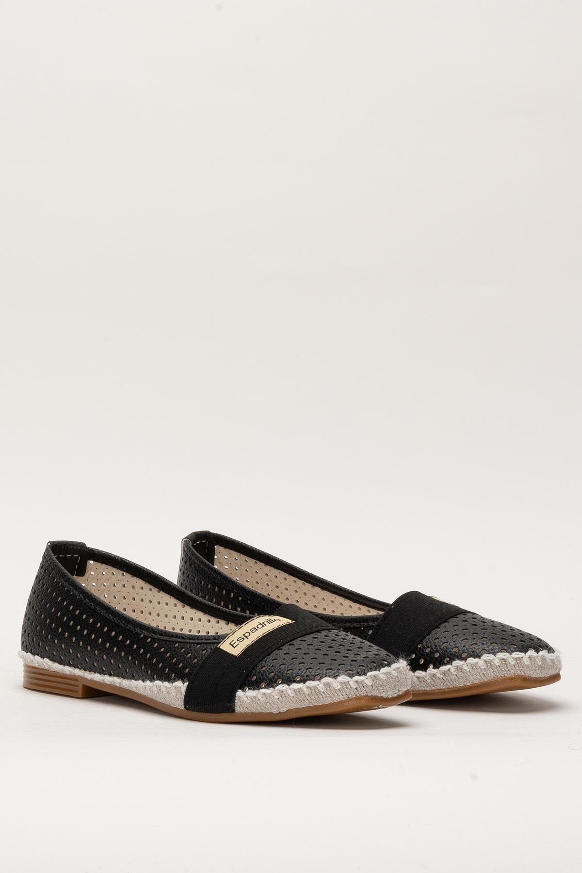 Kadın Yazlık Düz Taban Espadril Babet Ayakkabı SİYAH - Görsel 4