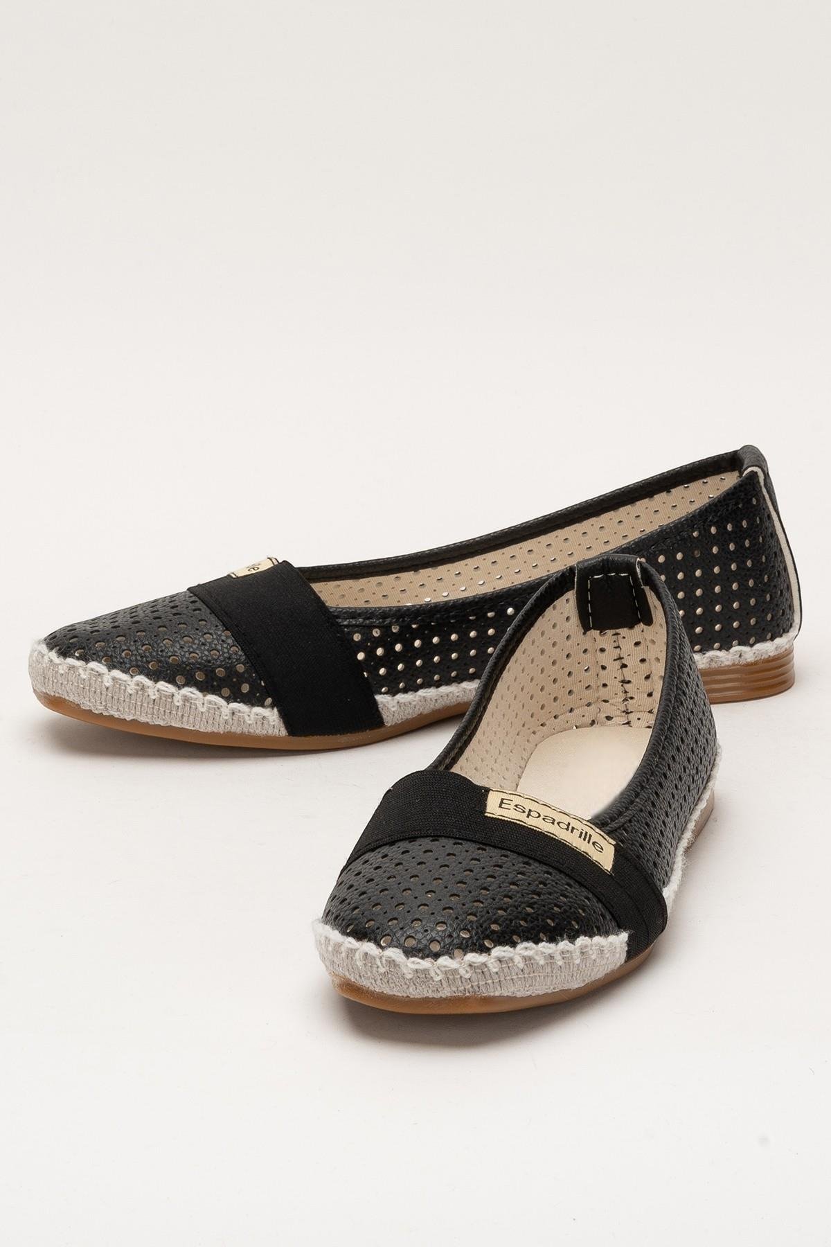 Kadın Yazlık Düz Taban Espadril Babet Ayakkabı SİYAH - Görsel 6