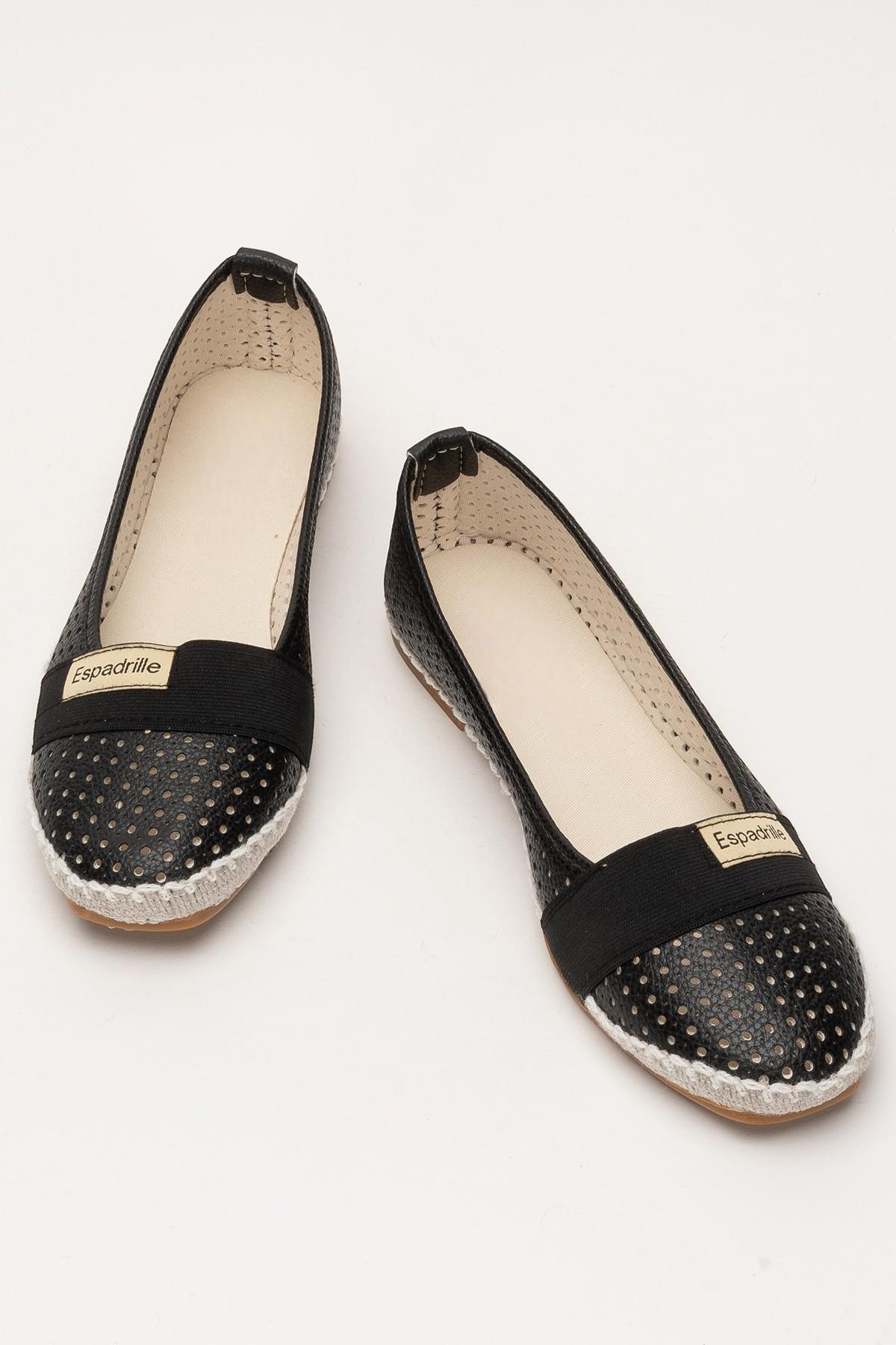Kadın Yazlık Düz Taban Espadril Babet Ayakkabı SİYAH - Görsel 7