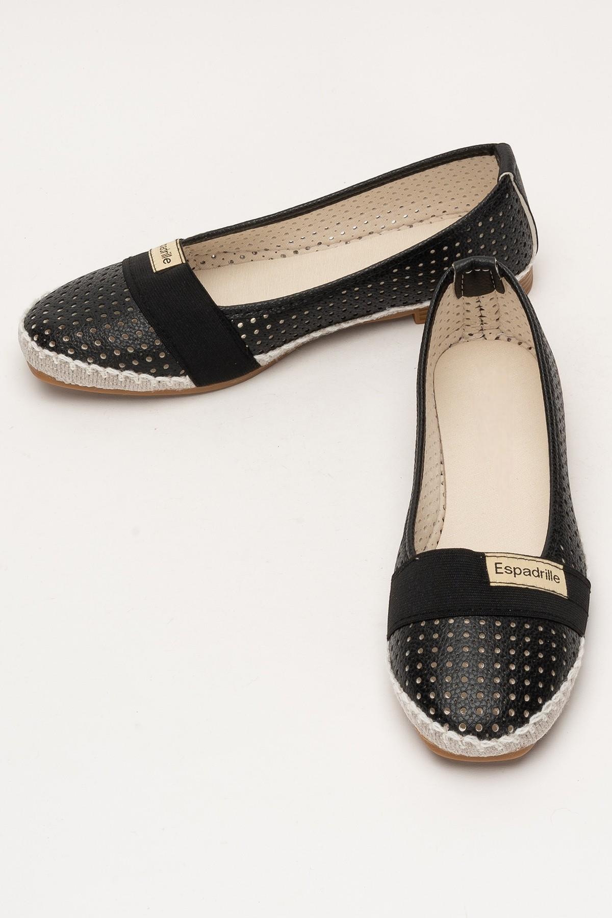 Kadın Yazlık Düz Taban Espadril Babet Ayakkabı SİYAH - Görsel 8