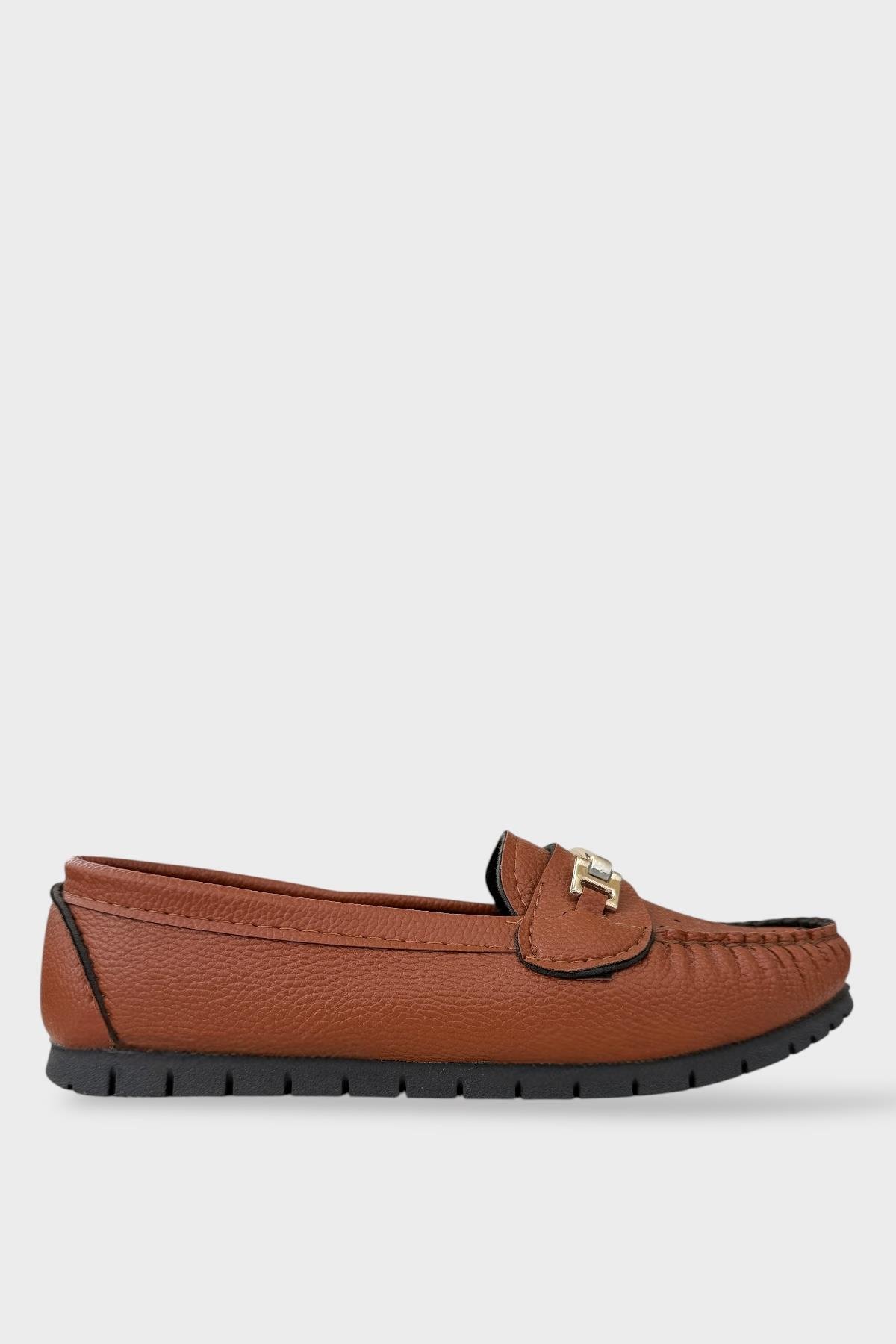 Kadın Delikli Tokalı Babet Ayakkabı TABA - Görsel 2