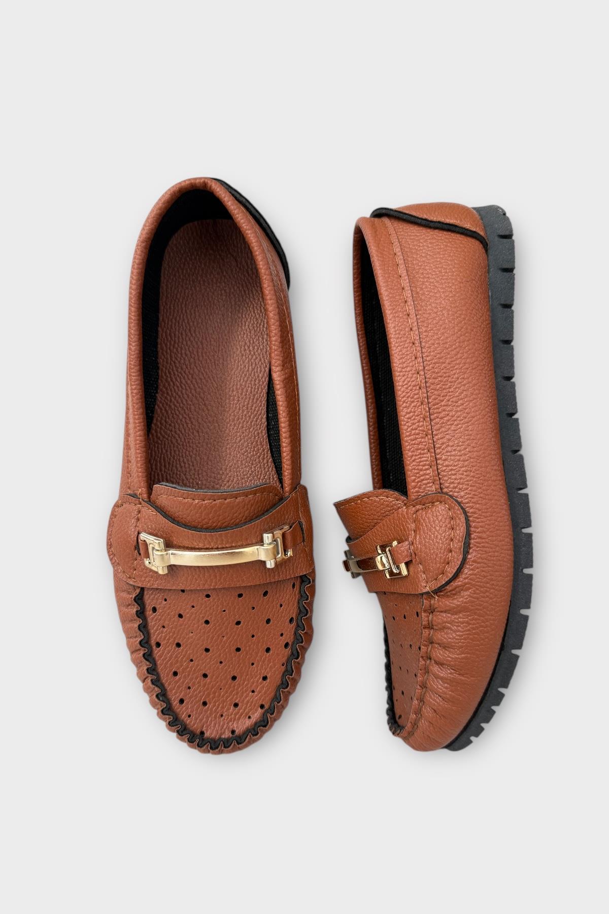 Kadın Delikli Tokalı Babet Ayakkabı TABA - Görsel 7