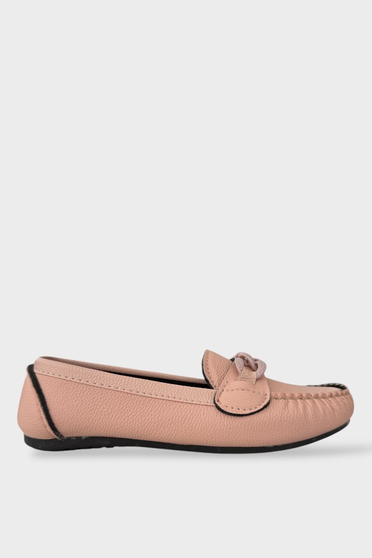 Kadın Tokalı Yumuşak Babet Ayakkabı PUDRA - Görsel 2