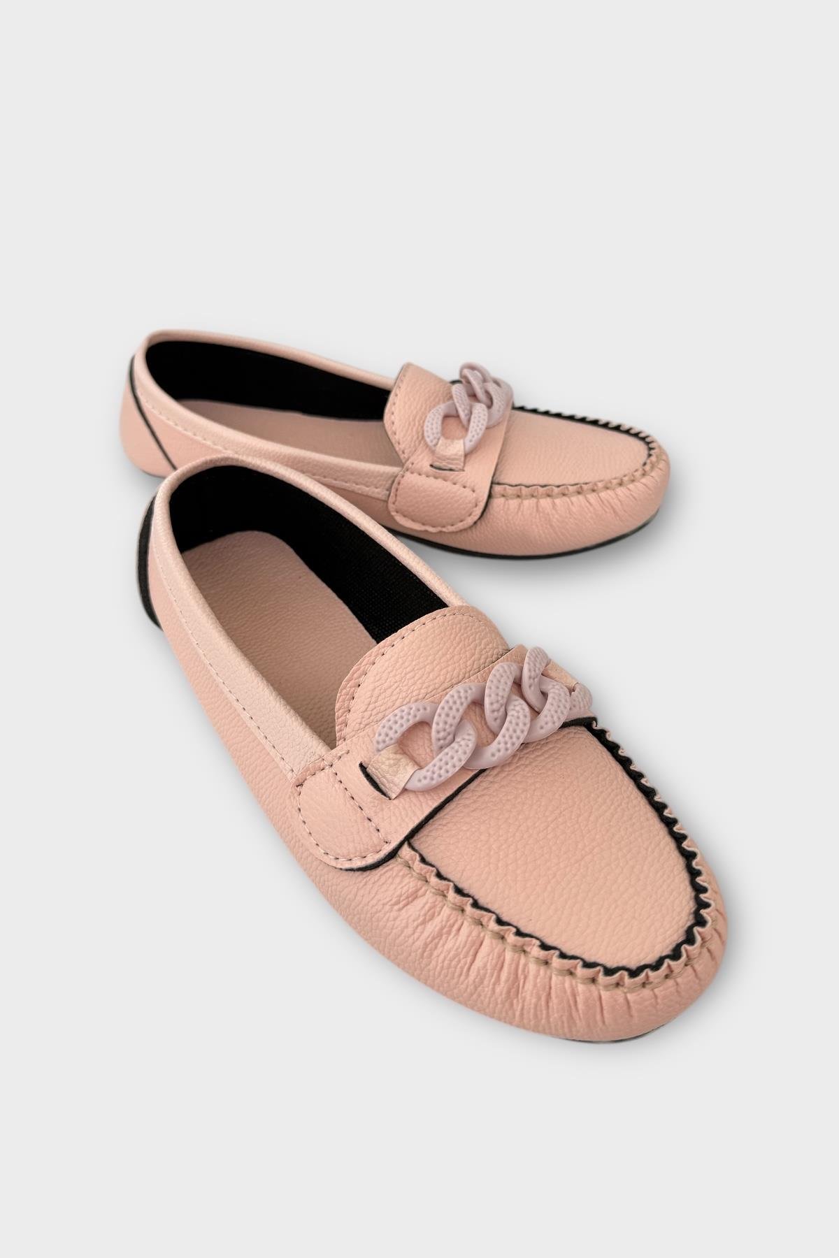 Kadın Tokalı Yumuşak Babet Ayakkabı PUDRA - Görsel 3