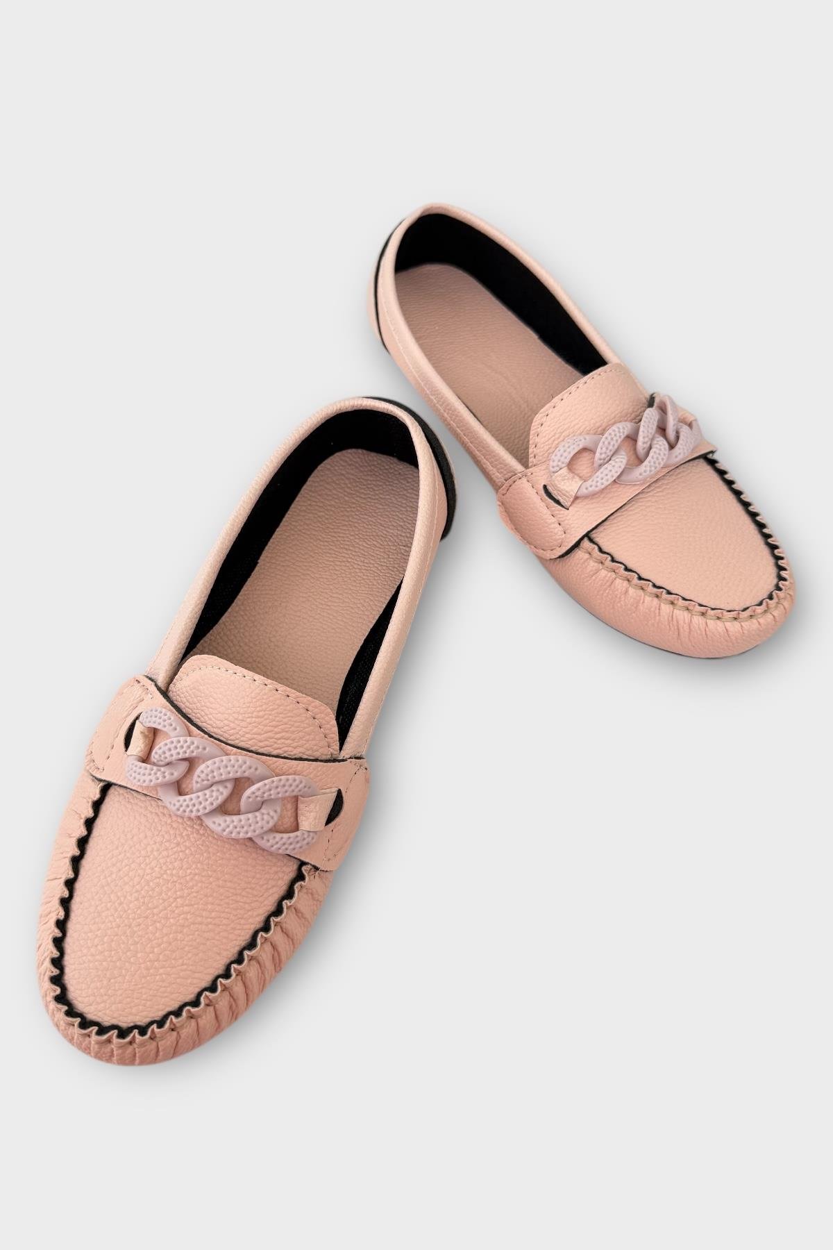 Kadın Tokalı Yumuşak Babet Ayakkabı PUDRA - Görsel 4