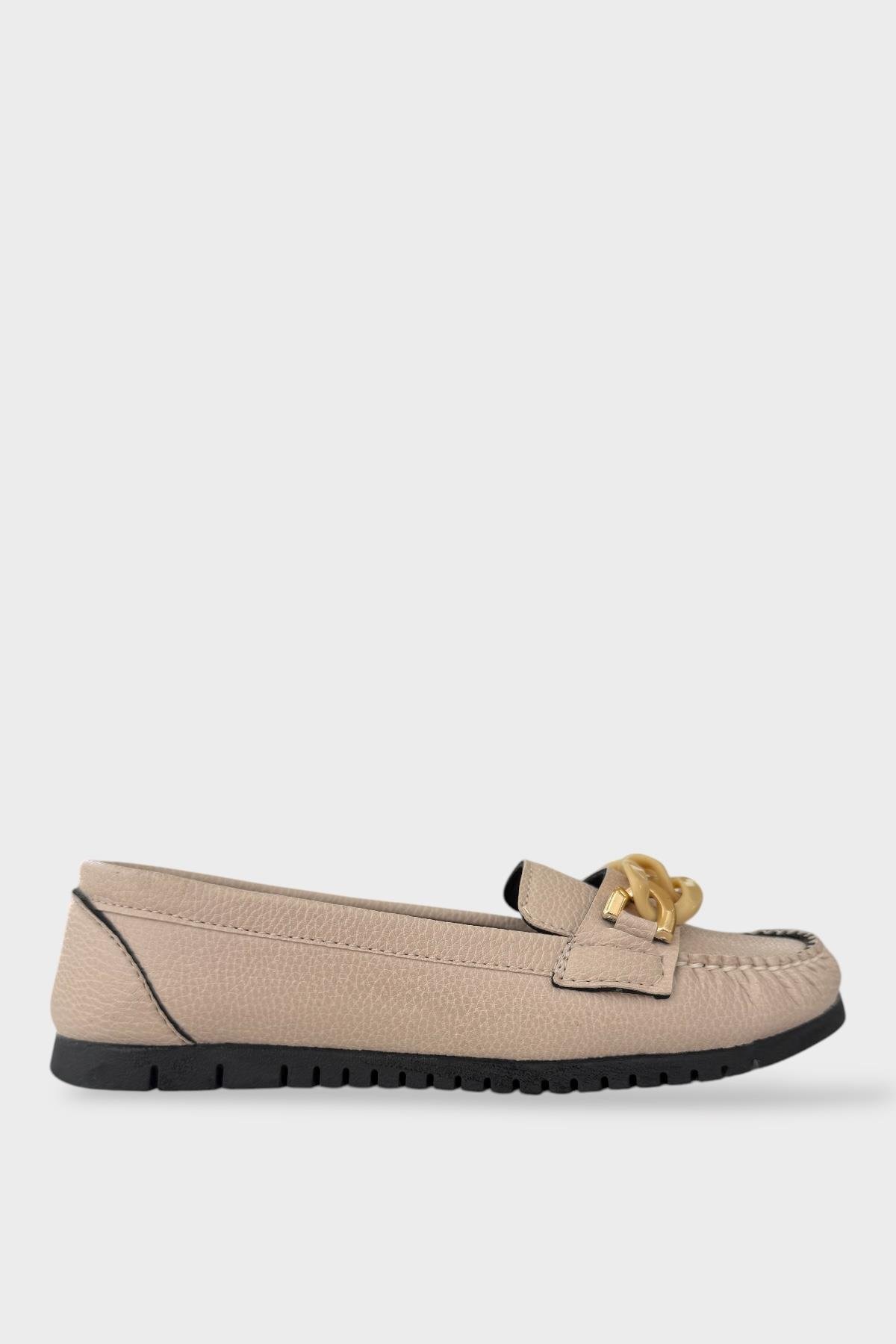 Kadın Tokalı Yumuşak Babet Ayakkabı VİZON - Görsel 2