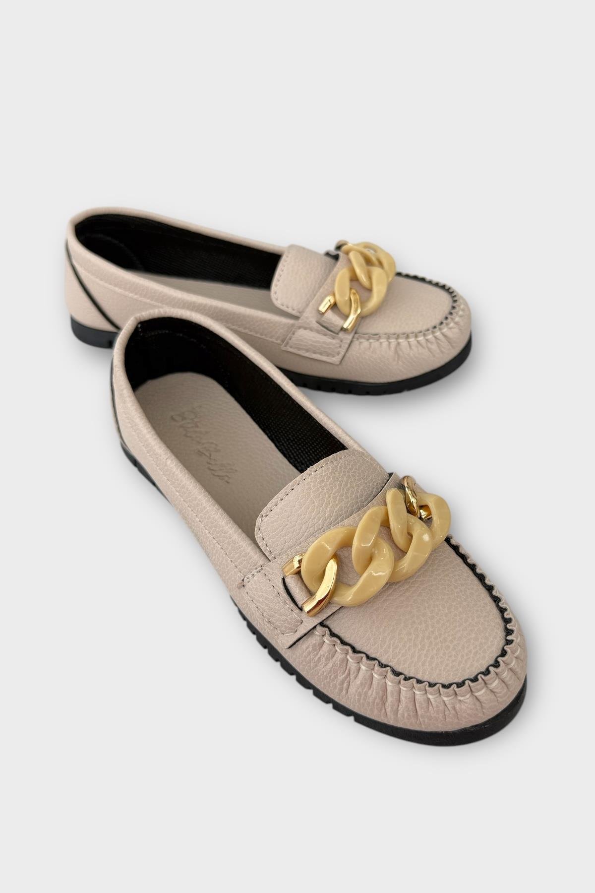 Kadın Tokalı Yumuşak Babet Ayakkabı VİZON - Görsel 3