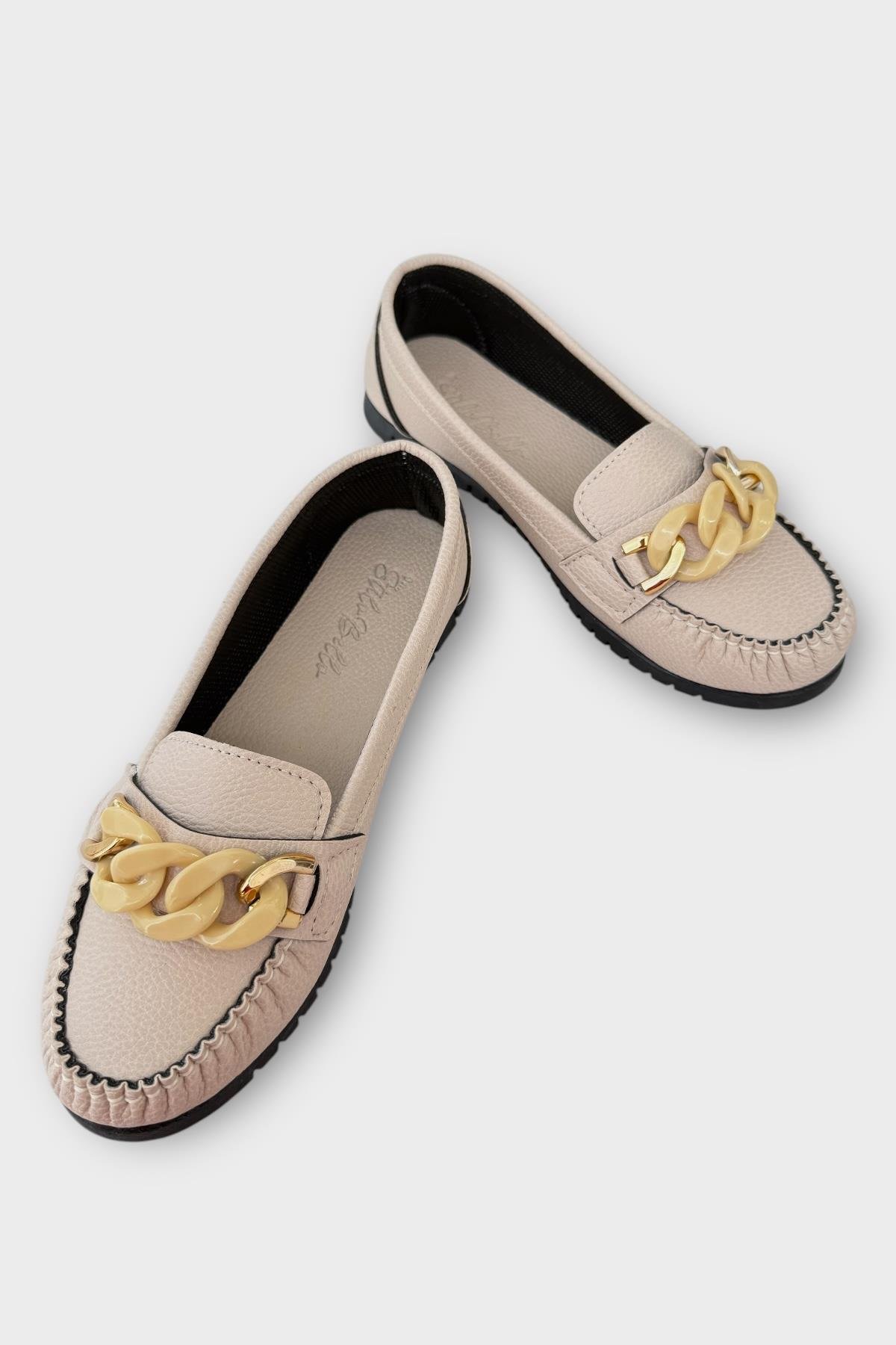 Kadın Tokalı Yumuşak Babet Ayakkabı VİZON - Görsel 4