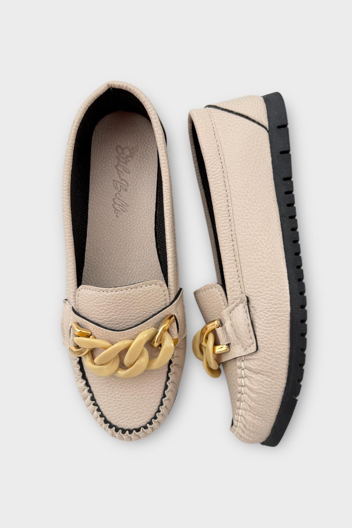 Kadın Tokalı Yumuşak Babet Ayakkabı VİZON - Görsel 7