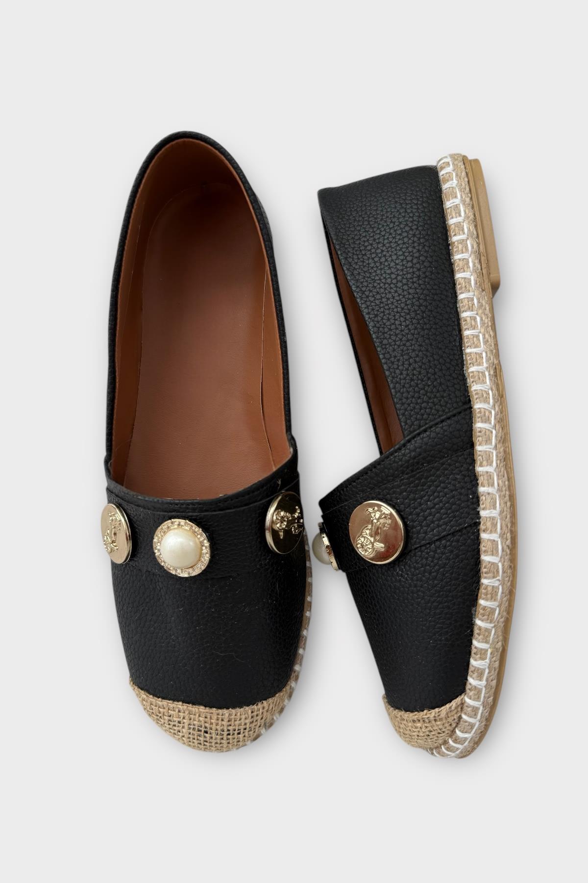 Kadın Espadril Tokalı Babet Ayakkabı SİYAH - Görsel 7
