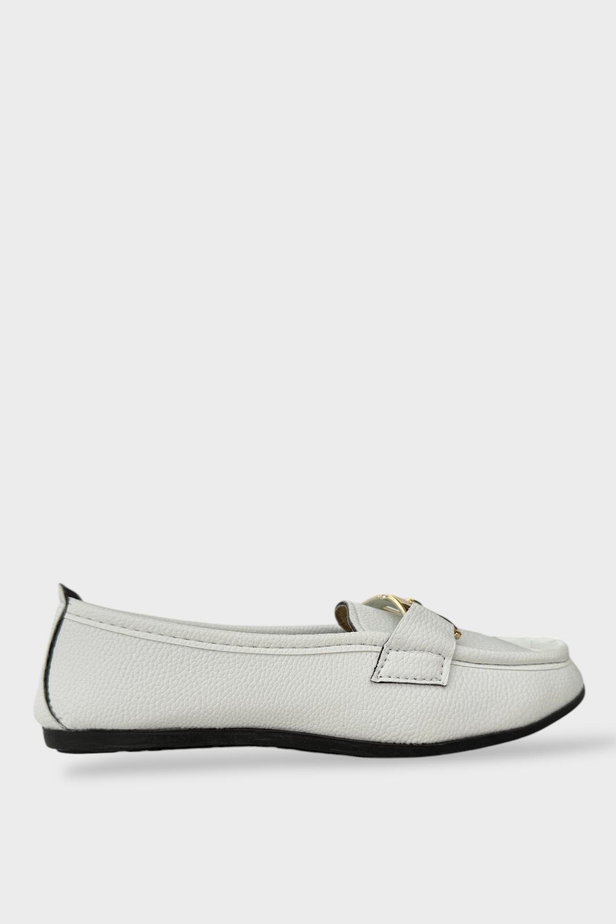 Kadın Tokalı Babet Ayakkabı BEYAZ - Görsel 2