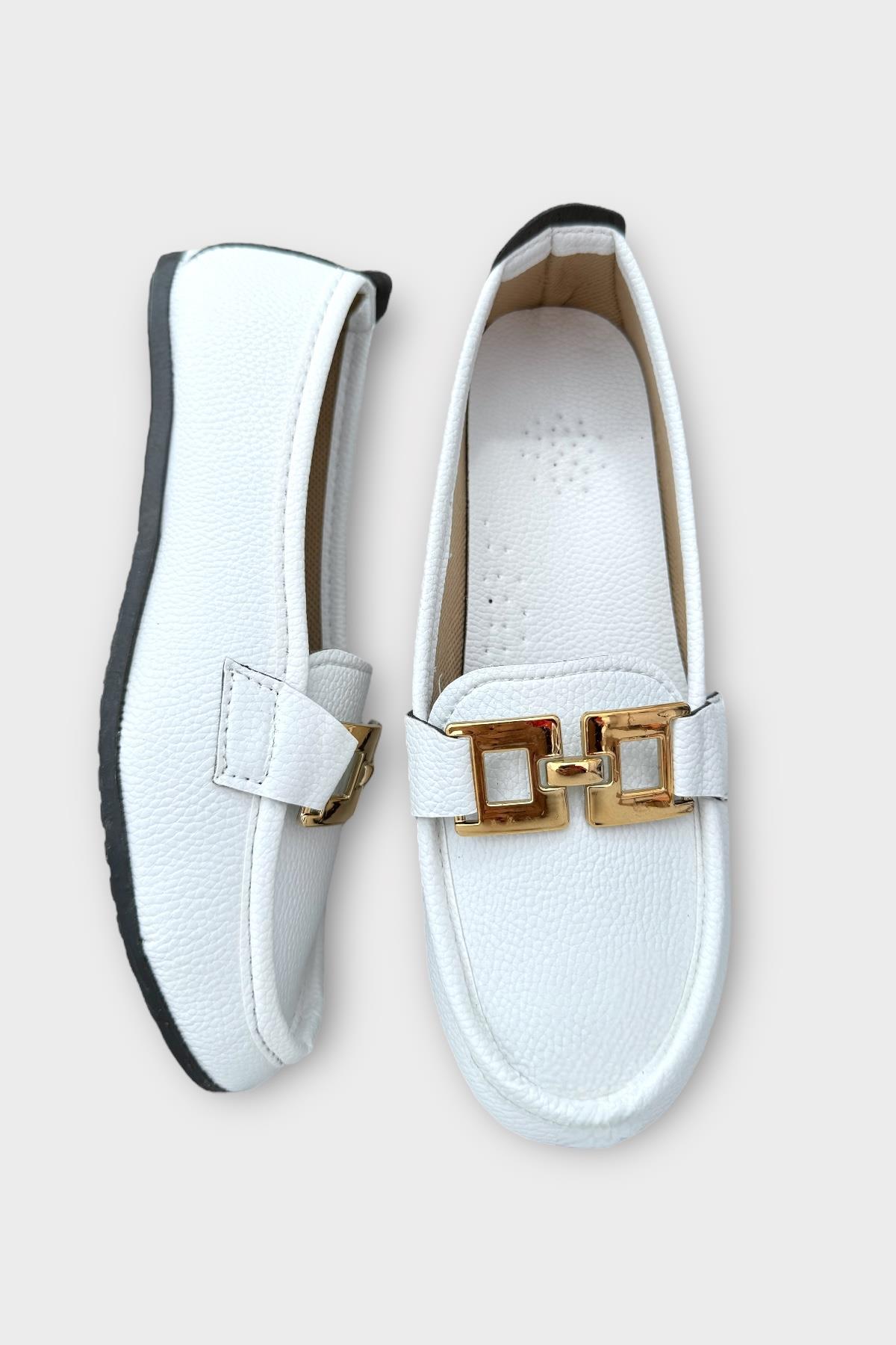 Kadın Tokalı Babet Ayakkabı BEYAZ - Görsel 7