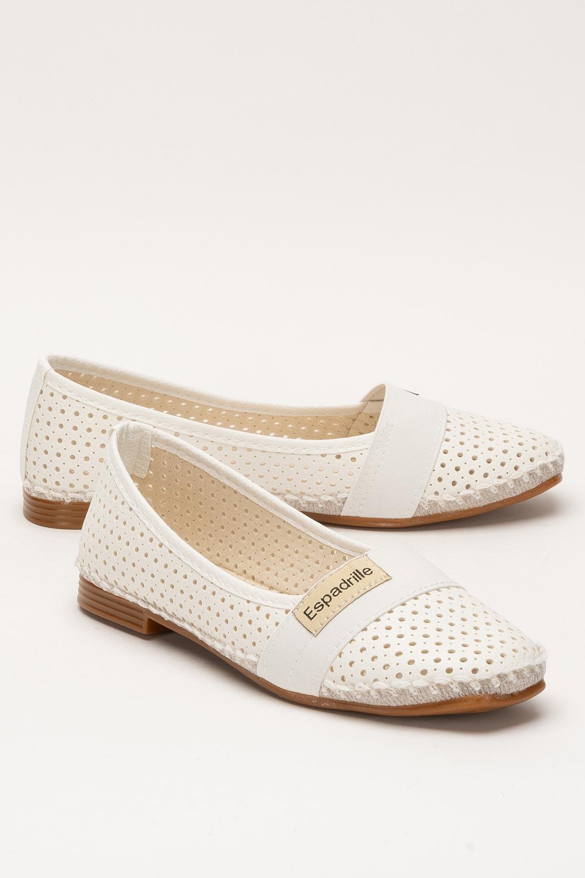 Kadın Yazlık Düz Taban Espadril Babet Ayakkabı BEYAZ - Görsel 3