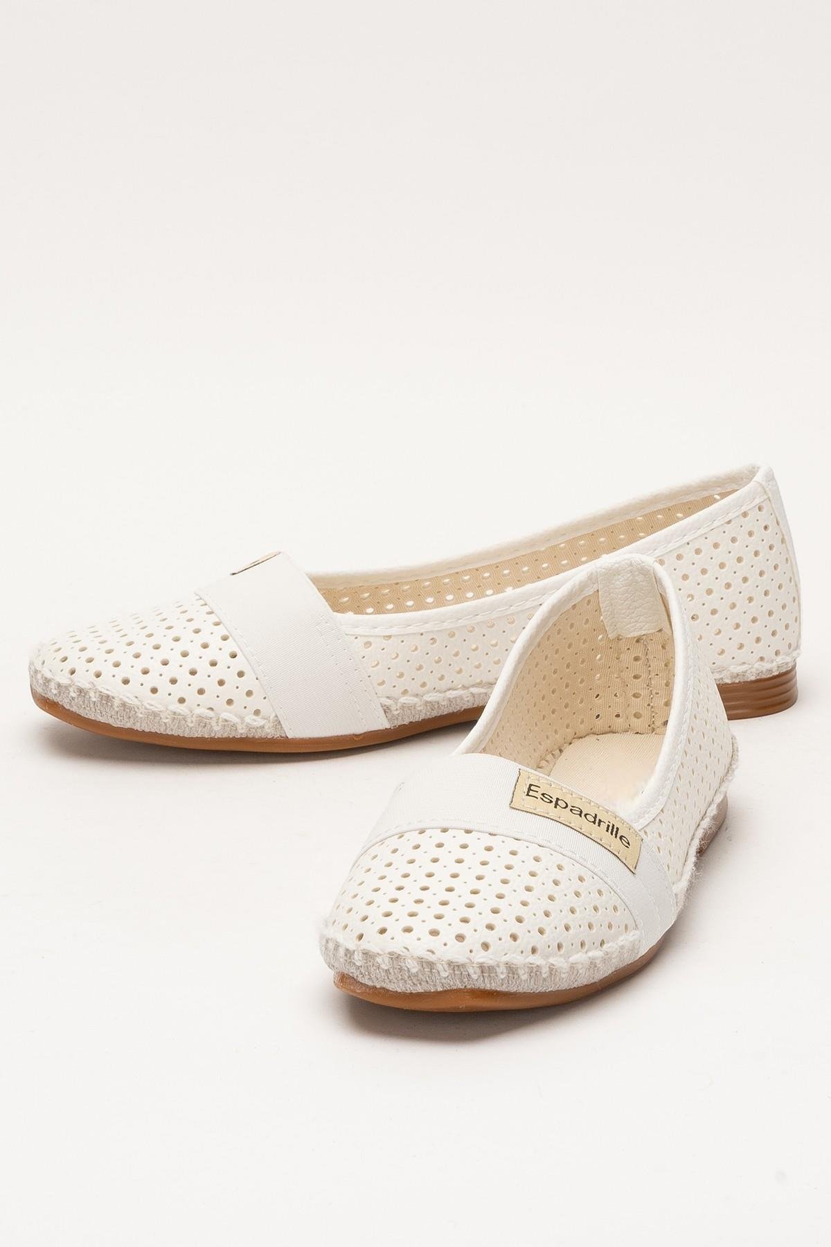 Kadın Yazlık Düz Taban Espadril Babet Ayakkabı BEYAZ - Görsel 5