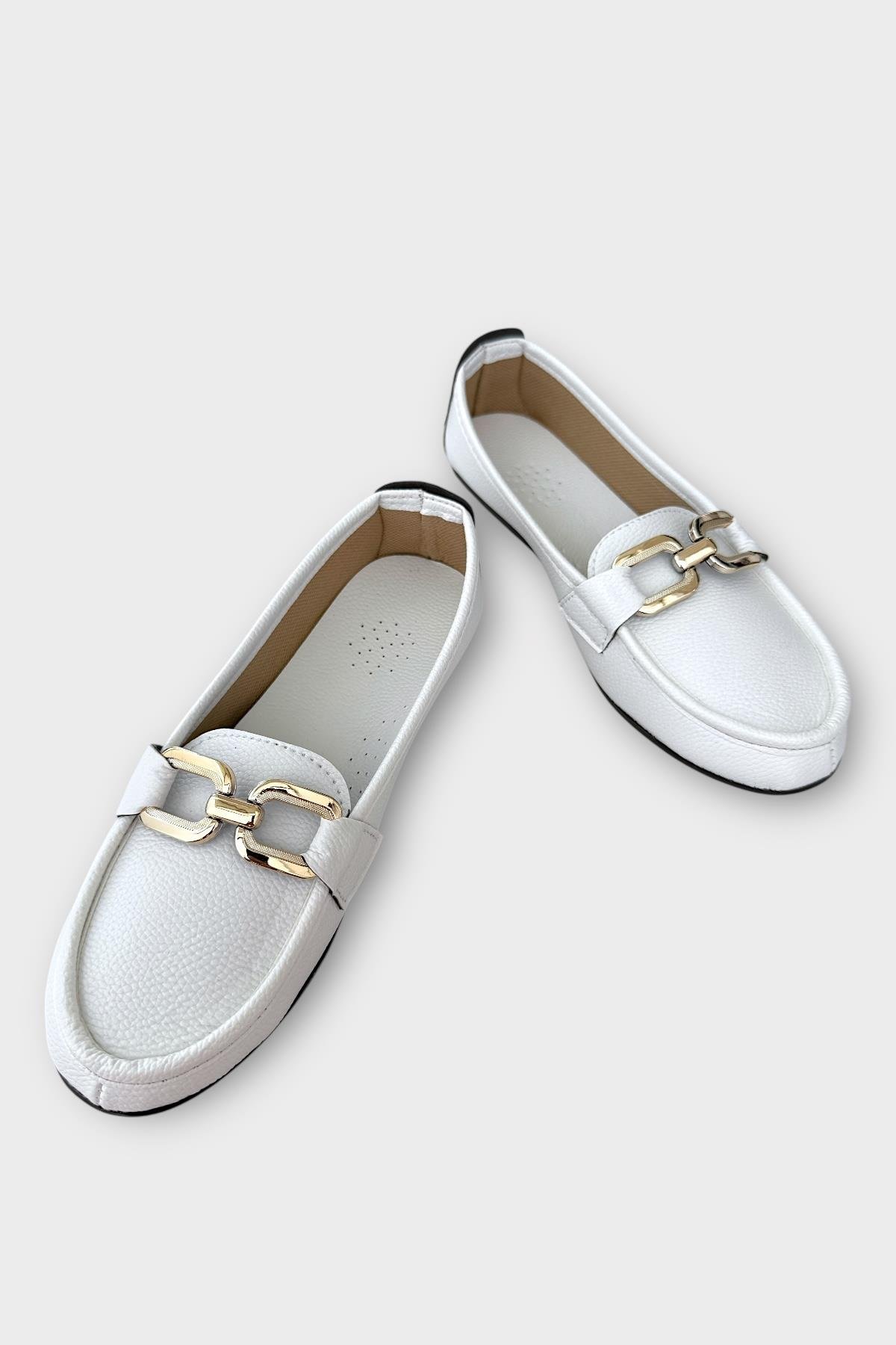 Kadın Tokalı Babet Ayakkabı BEYAZ - Görsel 4