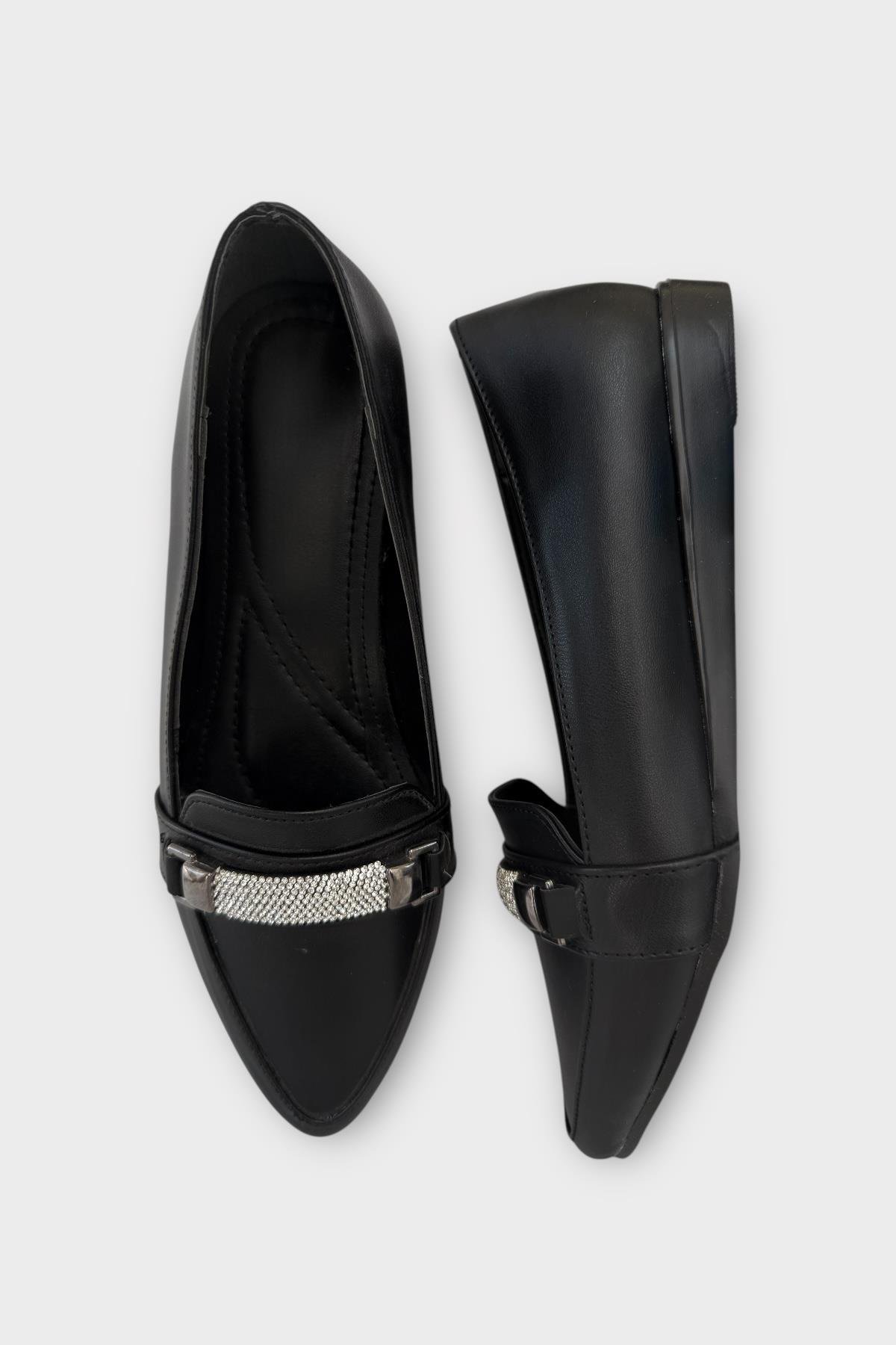 Kadın Taş Detay Sivri Burun Babet Ayakkabı SİYAH - Görsel 4