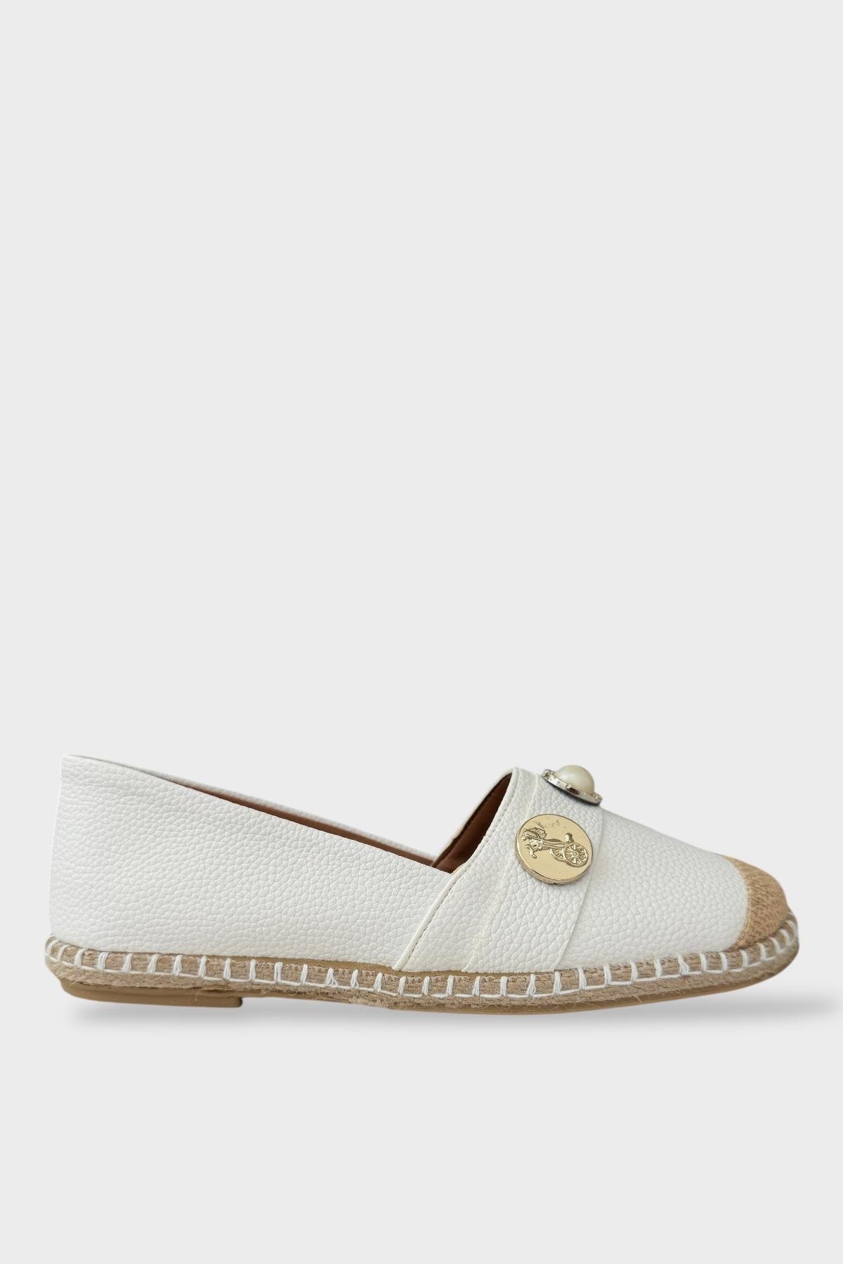 Kadın Espadril Tokalı Babet Ayakkabı BEYAZ - Görsel 2