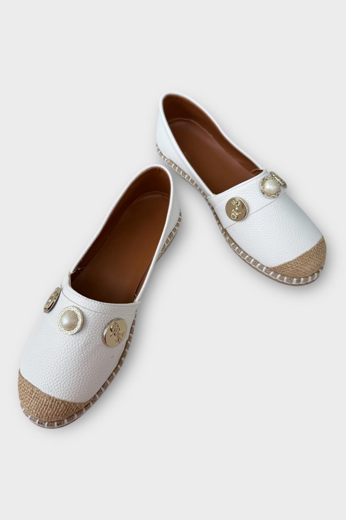 Kadın Espadril Tokalı Babet Ayakkabı BEYAZ - Görsel 4