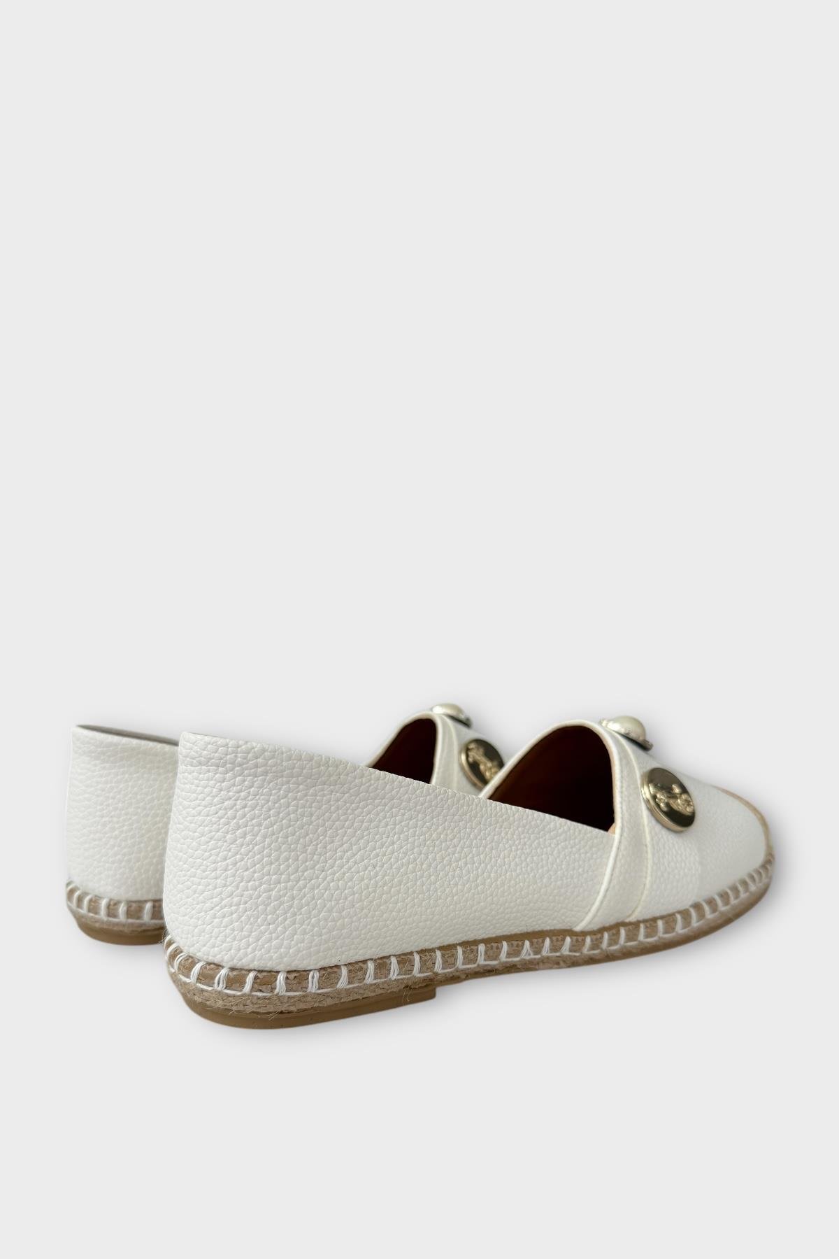 Kadın Espadril Tokalı Babet Ayakkabı BEYAZ - Görsel 6