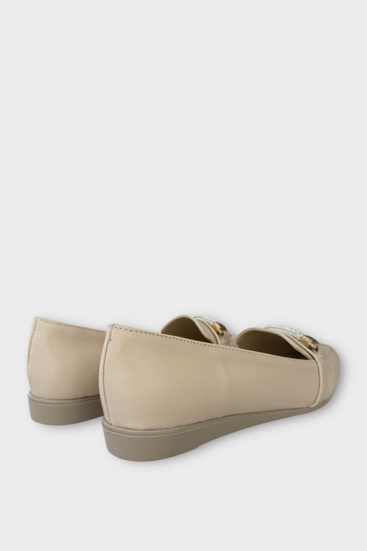 Kadın Taş Detay Sivri Burun Babet Ayakkabı BEJ - Görsel 5