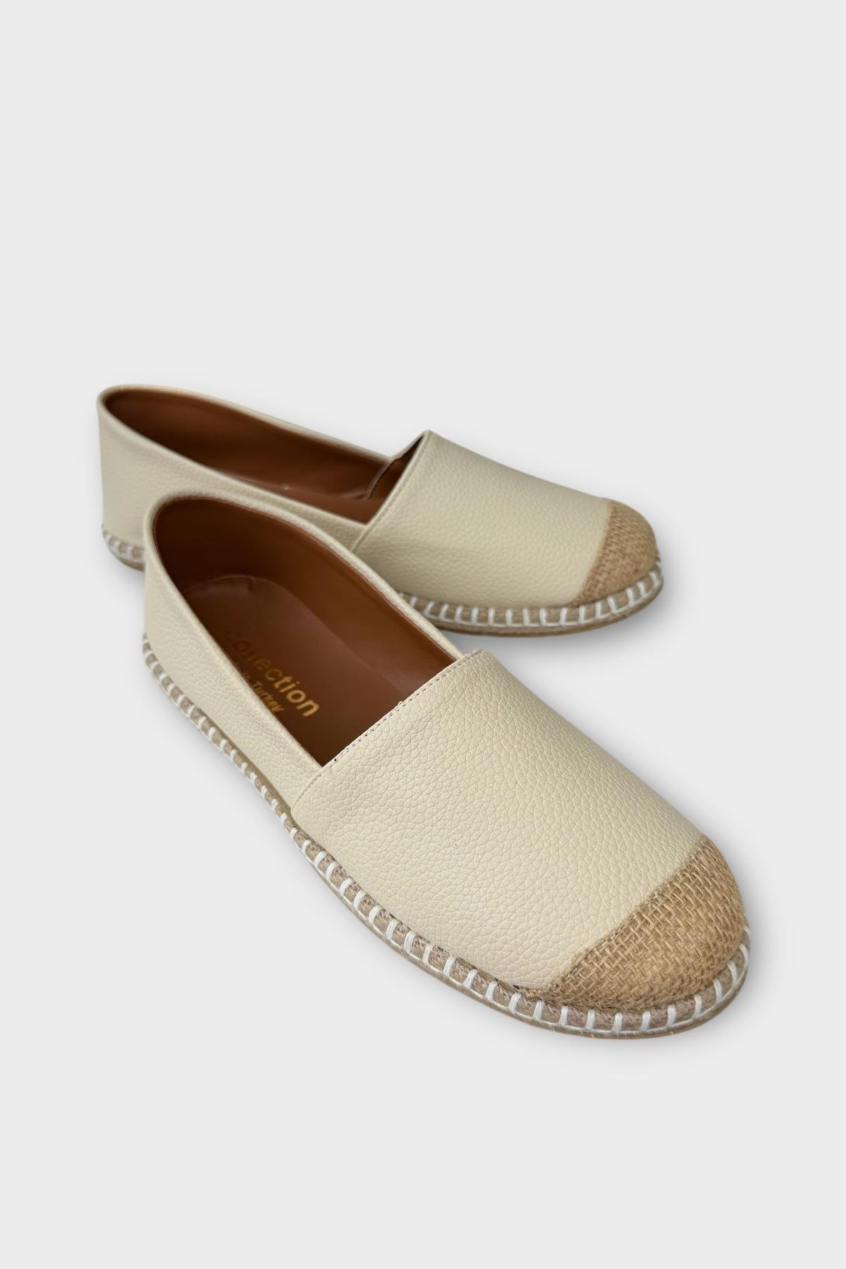 Kadın Espadril Babet Ayakkabı KREM - Görsel 3