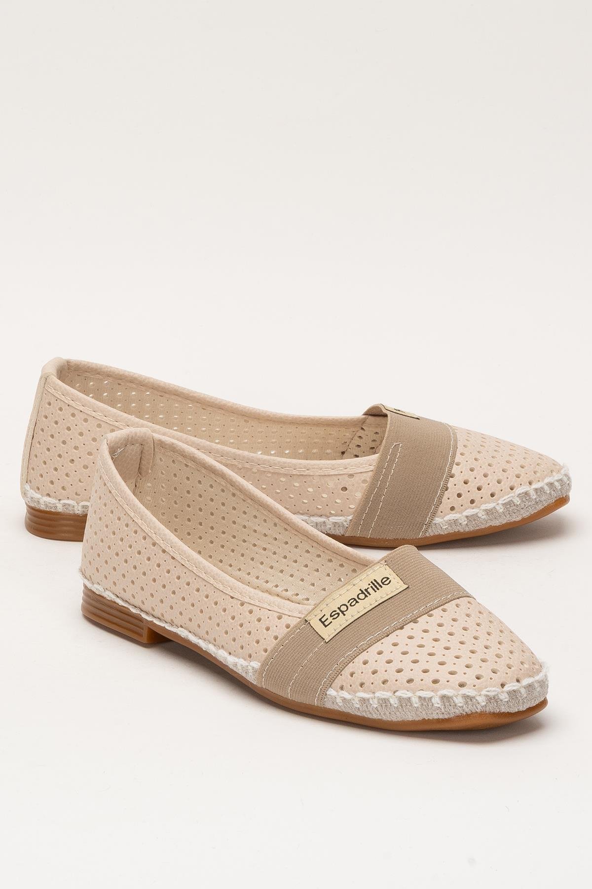 Kadın Yazlık Düz Taban Espadril Babet Ayakkabı KREM - Görsel 3