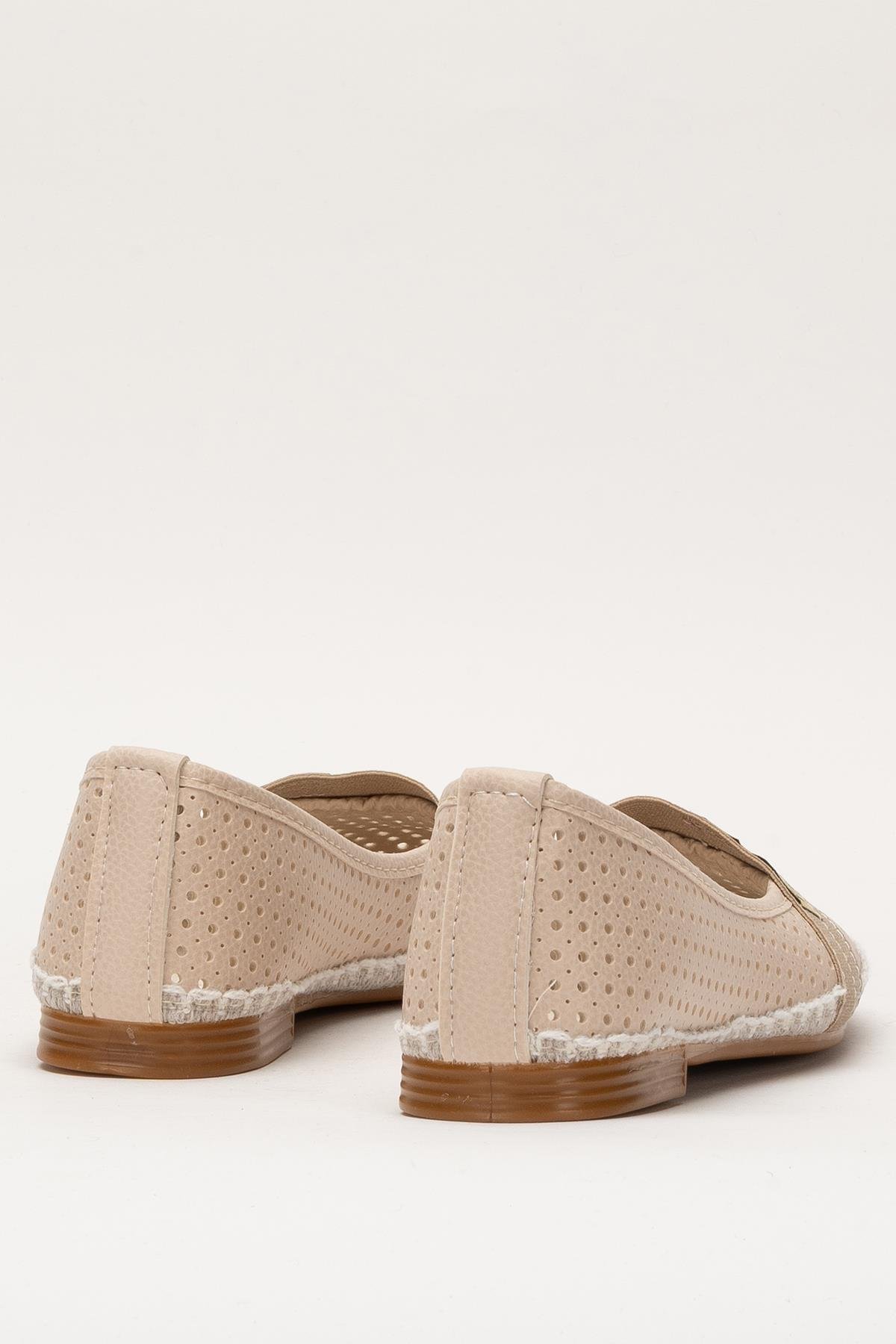 Kadın Yazlık Düz Taban Espadril Babet Ayakkabı KREM - Görsel 5