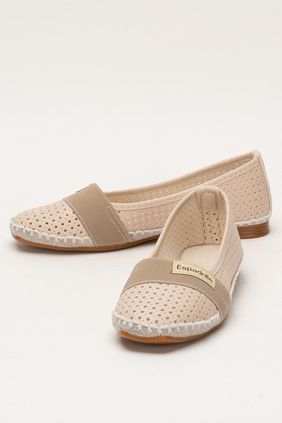 Kadın Yazlık Düz Taban Espadril Babet Ayakkabı KREM - Görsel 6