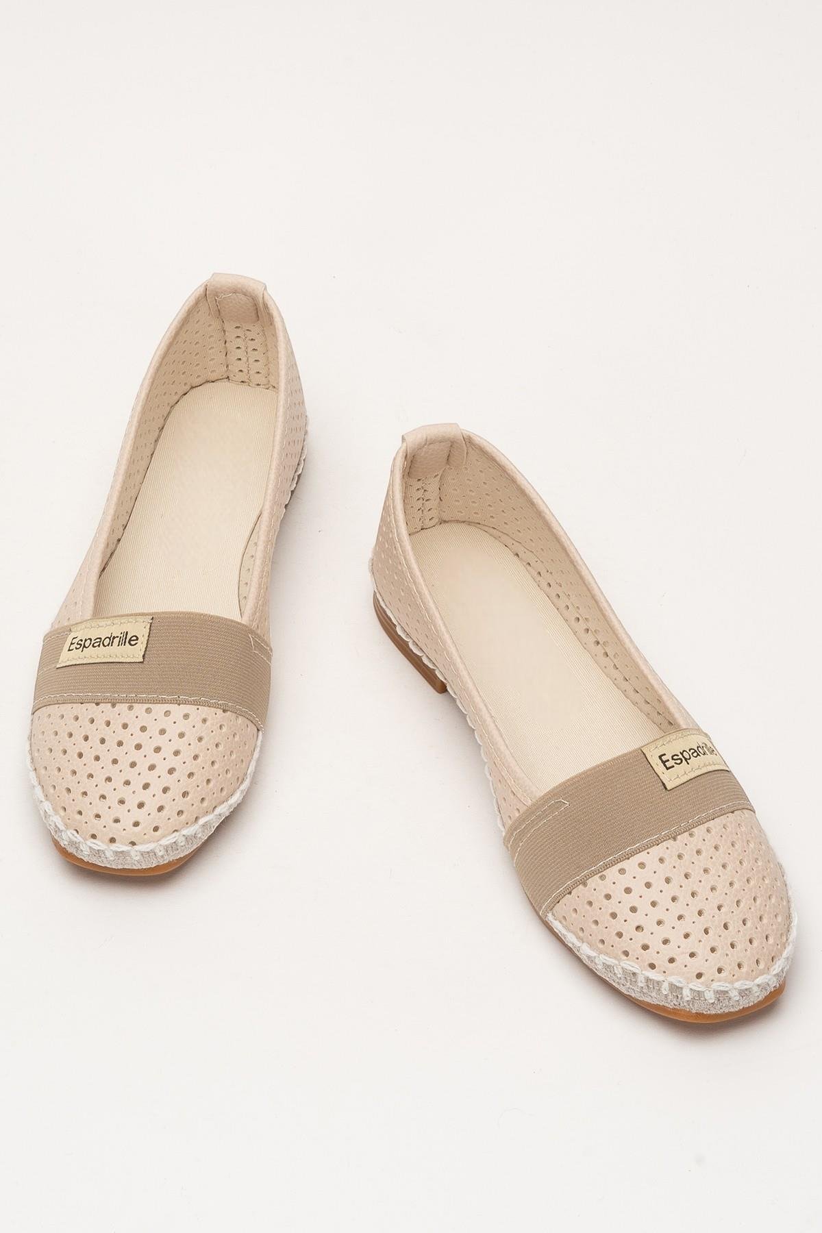 Kadın Yazlık Düz Taban Espadril Babet Ayakkabı KREM - Görsel 7