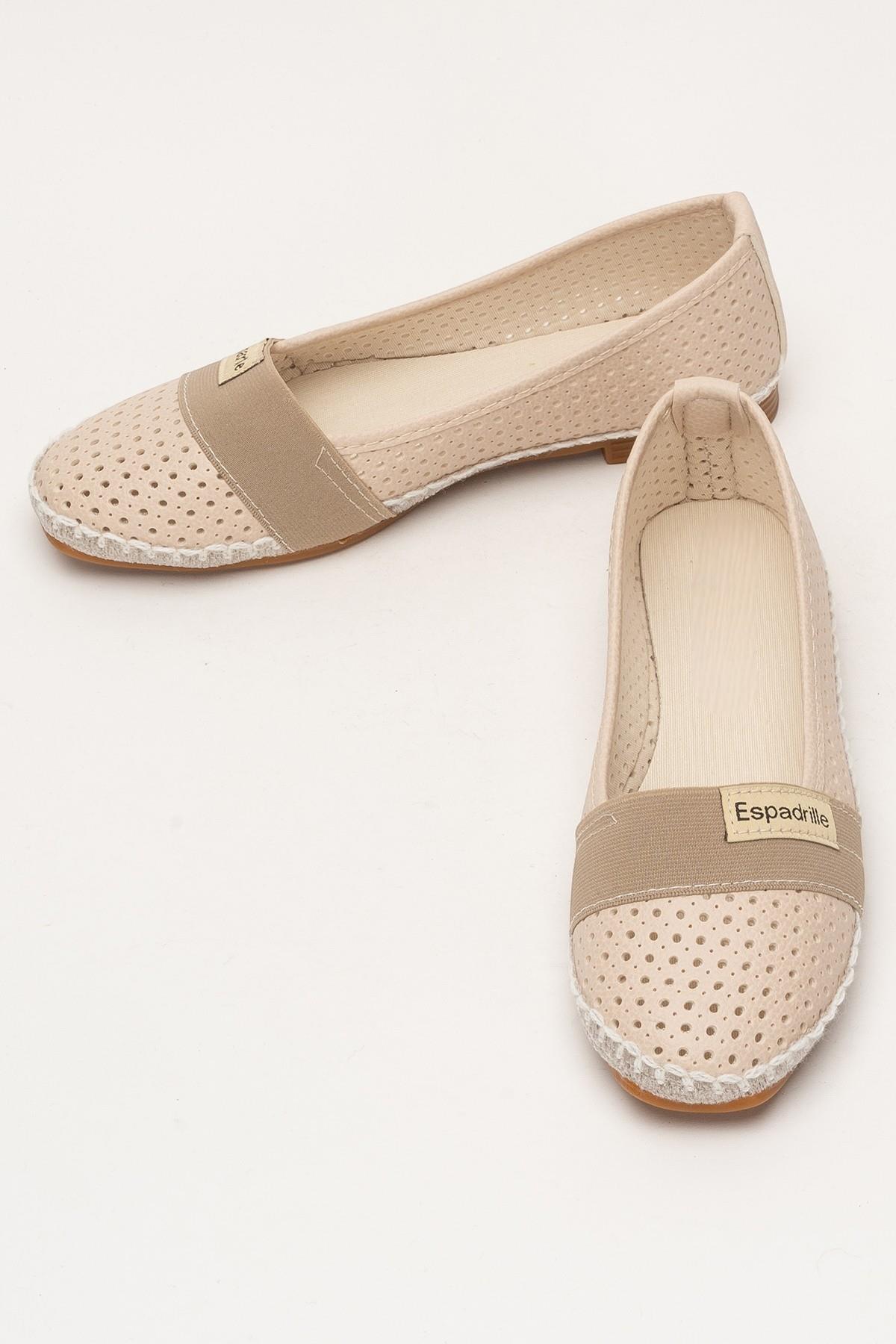 Kadın Yazlık Düz Taban Espadril Babet Ayakkabı KREM - Görsel 8
