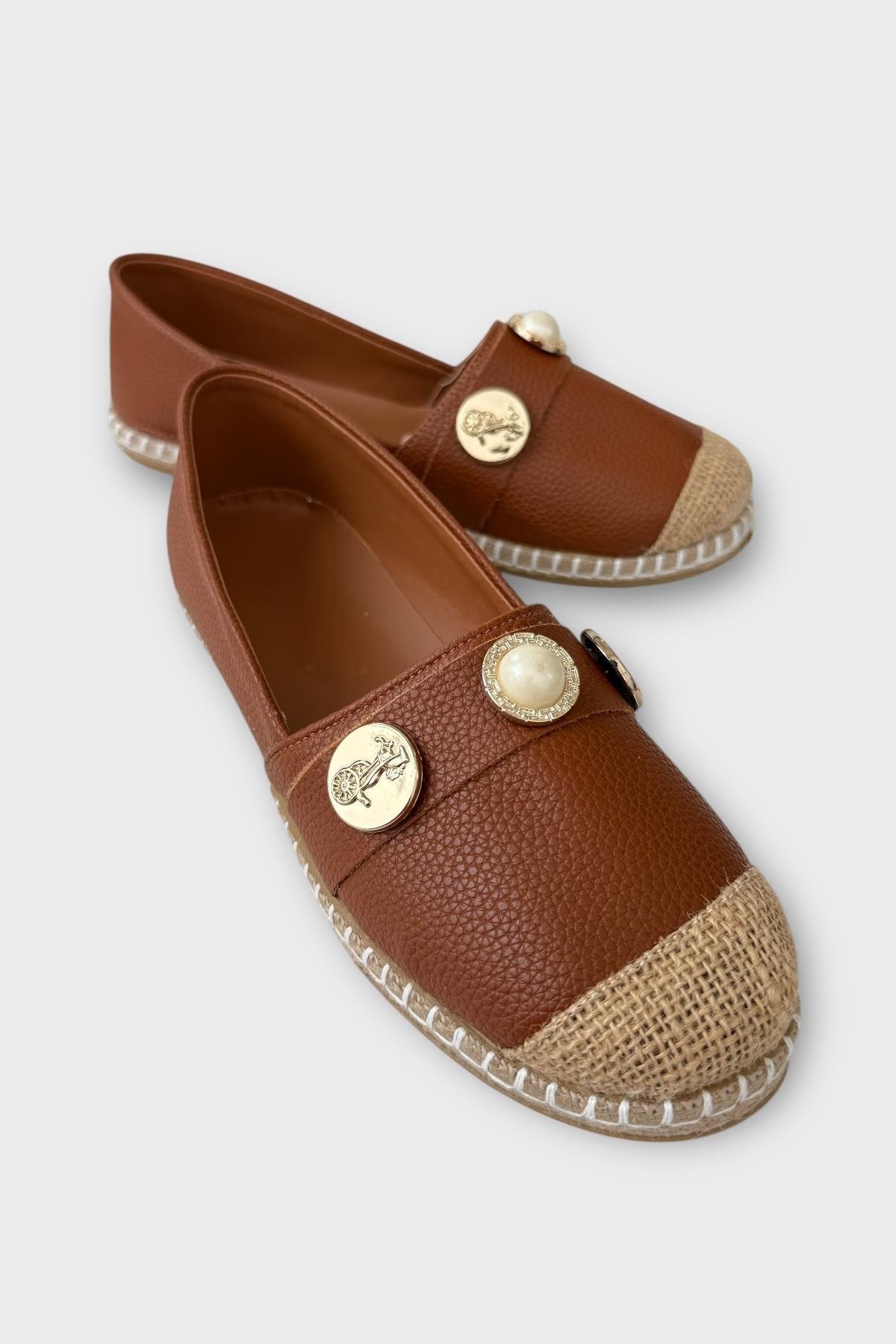 Kadın Espadril Tokalı Babet Ayakkabı TABA - Görsel 3